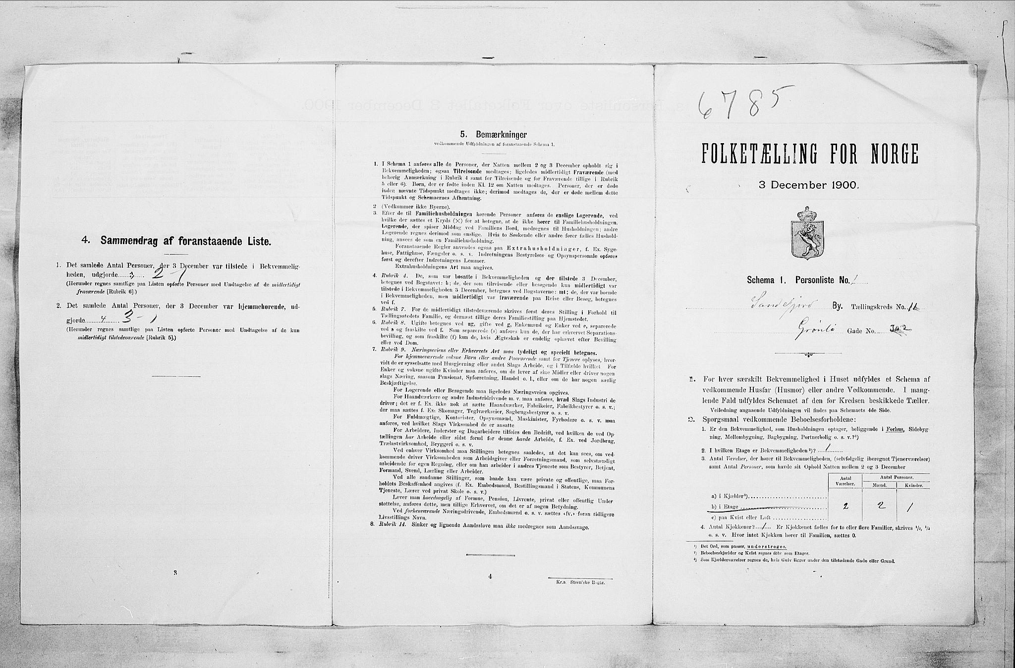 RA, 1900 census for Sandefjord, 1900, p. 2842