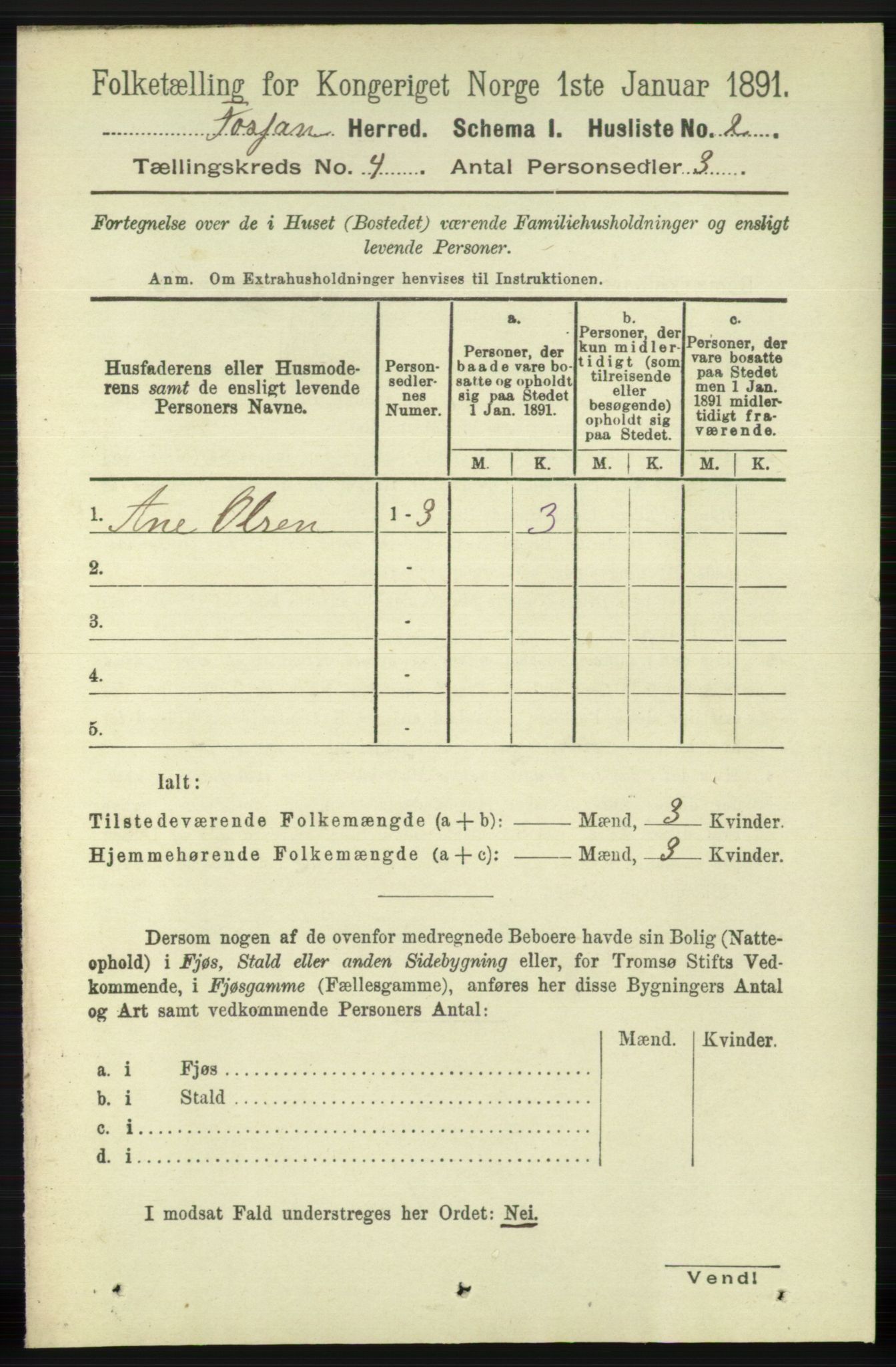 RA, 1891 census for 1129 Forsand, 1891, p. 497