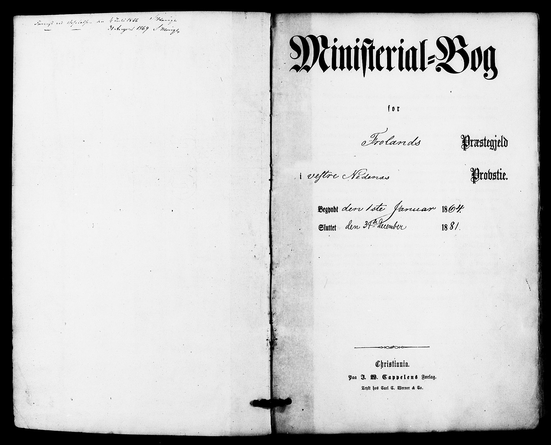 Froland sokneprestkontor, SAK/1111-0013/F/Fa/L0003: Parish register (official) no. A 3, 1864-1881