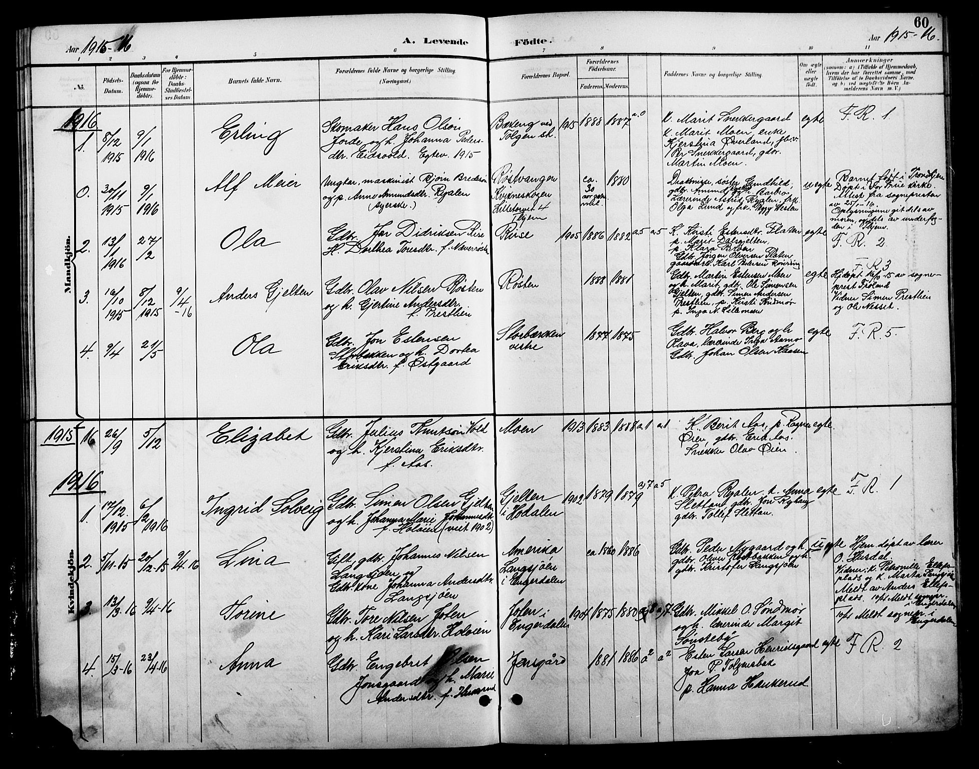 Tolga prestekontor, AV/SAH-PREST-062/L/L0009: Parish register (copy) no. 9, 1892-1919, p. 60