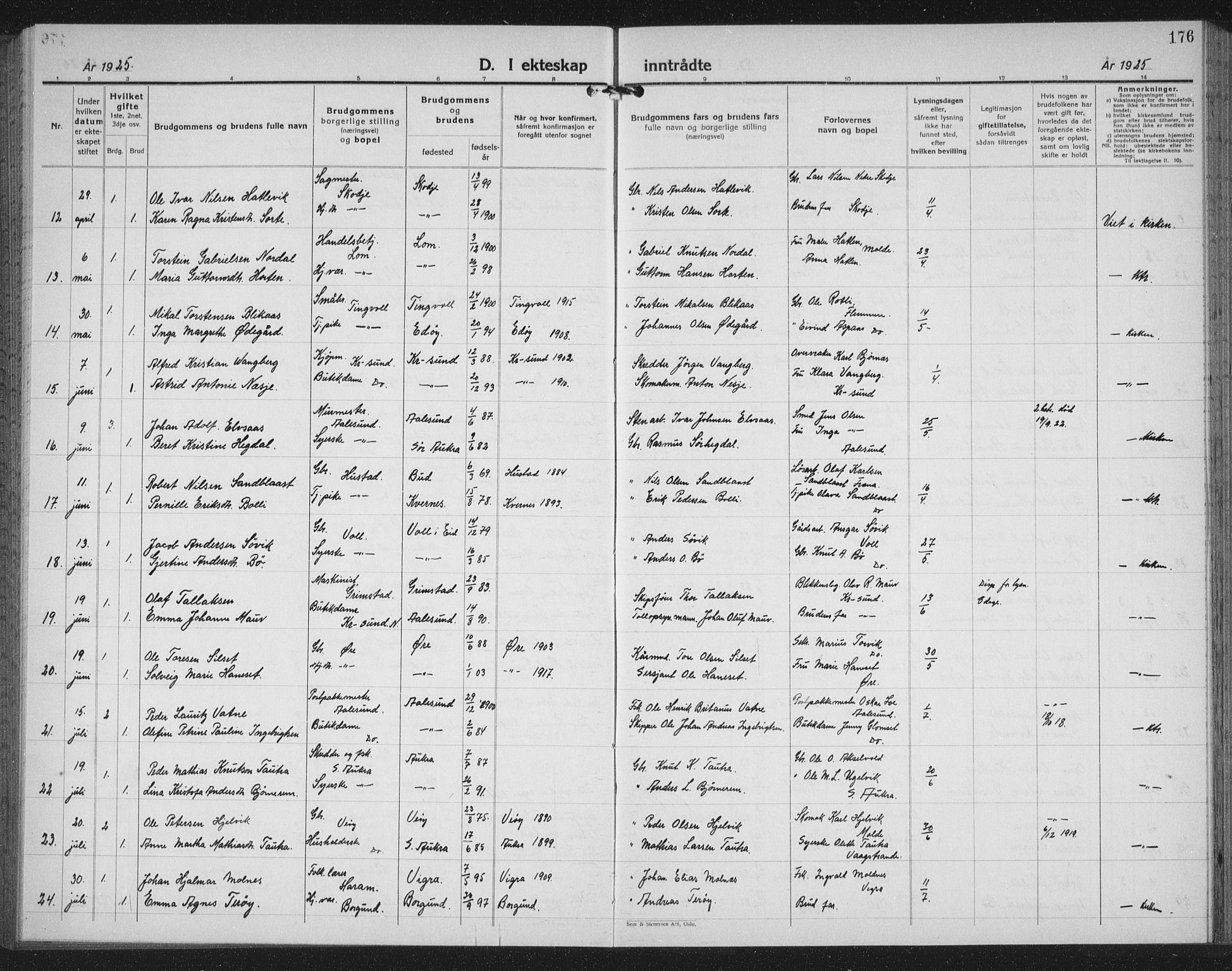 Ministerialprotokoller, klokkerbøker og fødselsregistre - Møre og Romsdal, AV/SAT-A-1454/558/L0704: Parish register (copy) no. 558C05, 1921-1942, p. 176