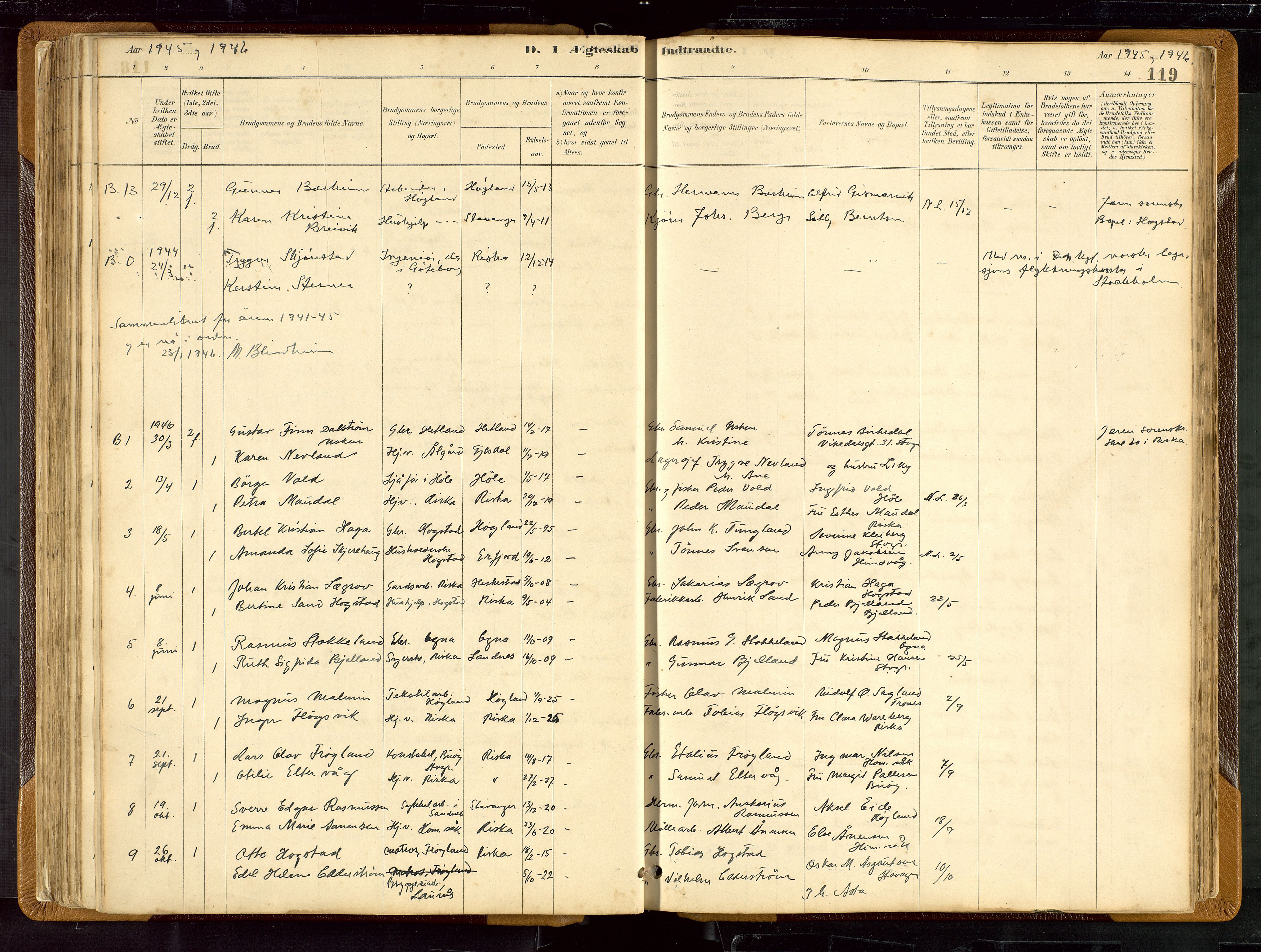 Hetland sokneprestkontor, SAST/A-101826/30/30BB/L0007: Parish register (copy) no. B 7, 1878-1910, p. 119