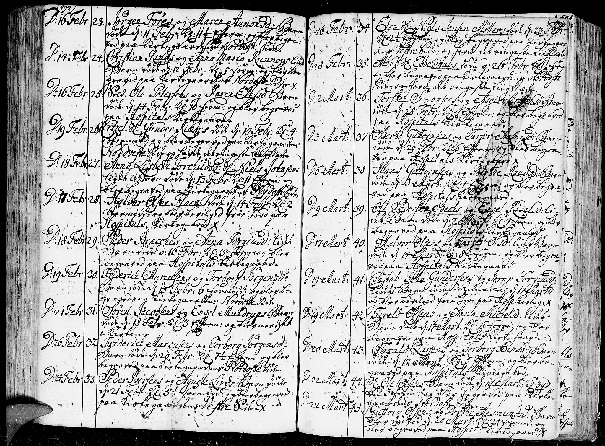 Kristiansand domprosti, AV/SAK-1112-0006/F/Fa/L0001: Parish register (official) no. A 1, 1734-1793, p. 492-493