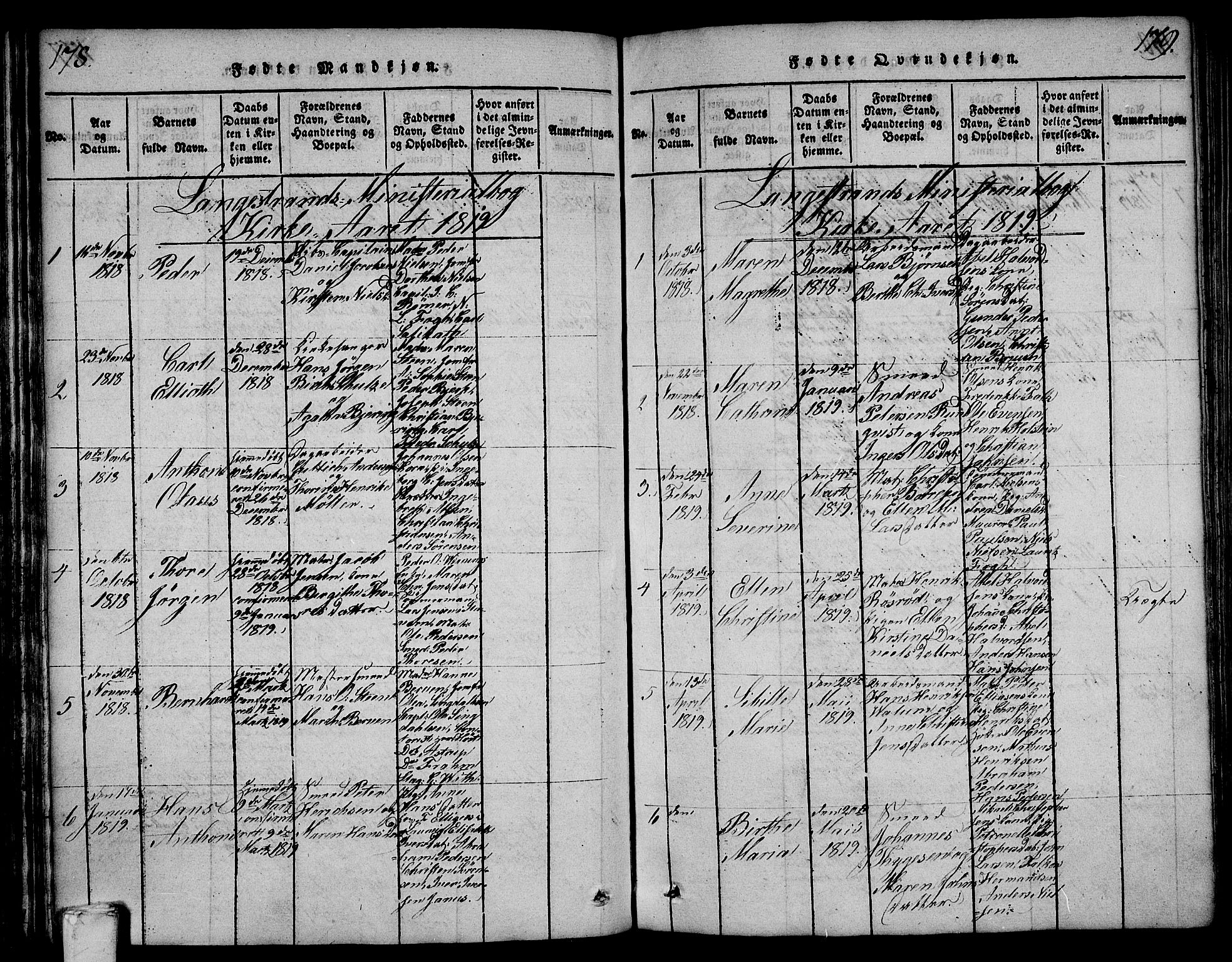 Larvik kirkebøker, AV/SAKO-A-352/F/Fa/L0001: Parish register (official) no. I 1, 1814-1825, p. 178-179