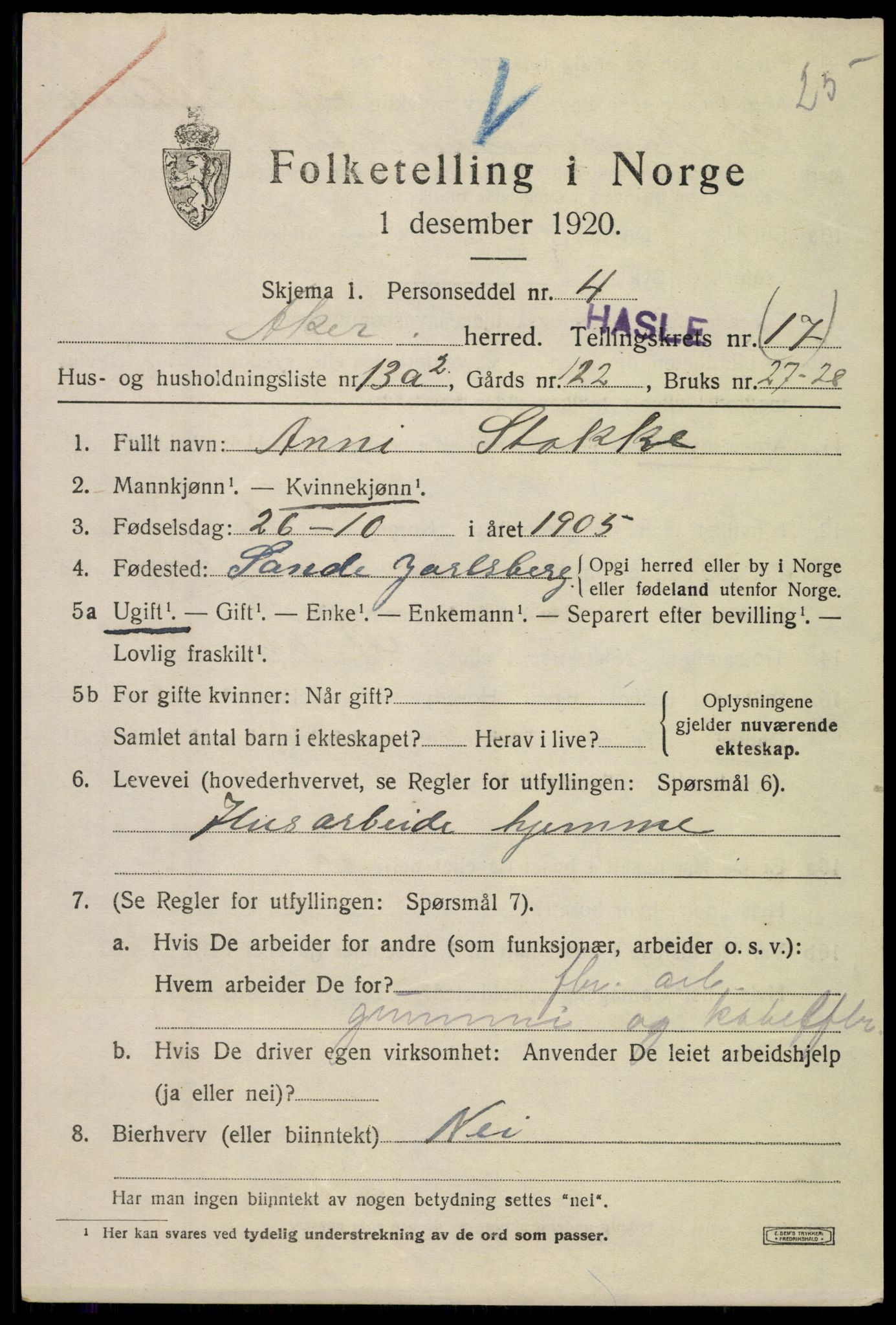 SAO, 1920 census for Aker, 1920, p. 106316
