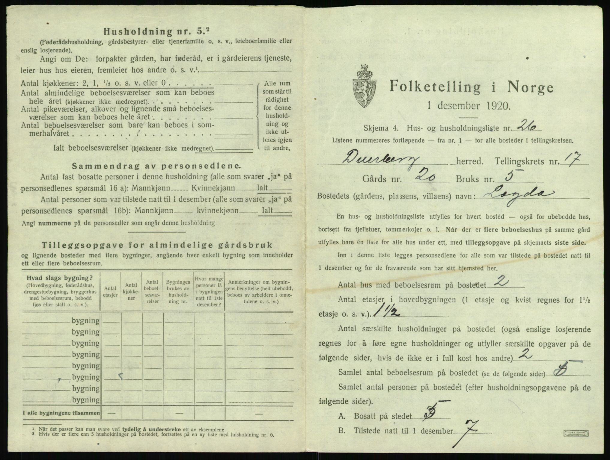 SAT, 1920 census for Dverberg, 1920, p. 1856