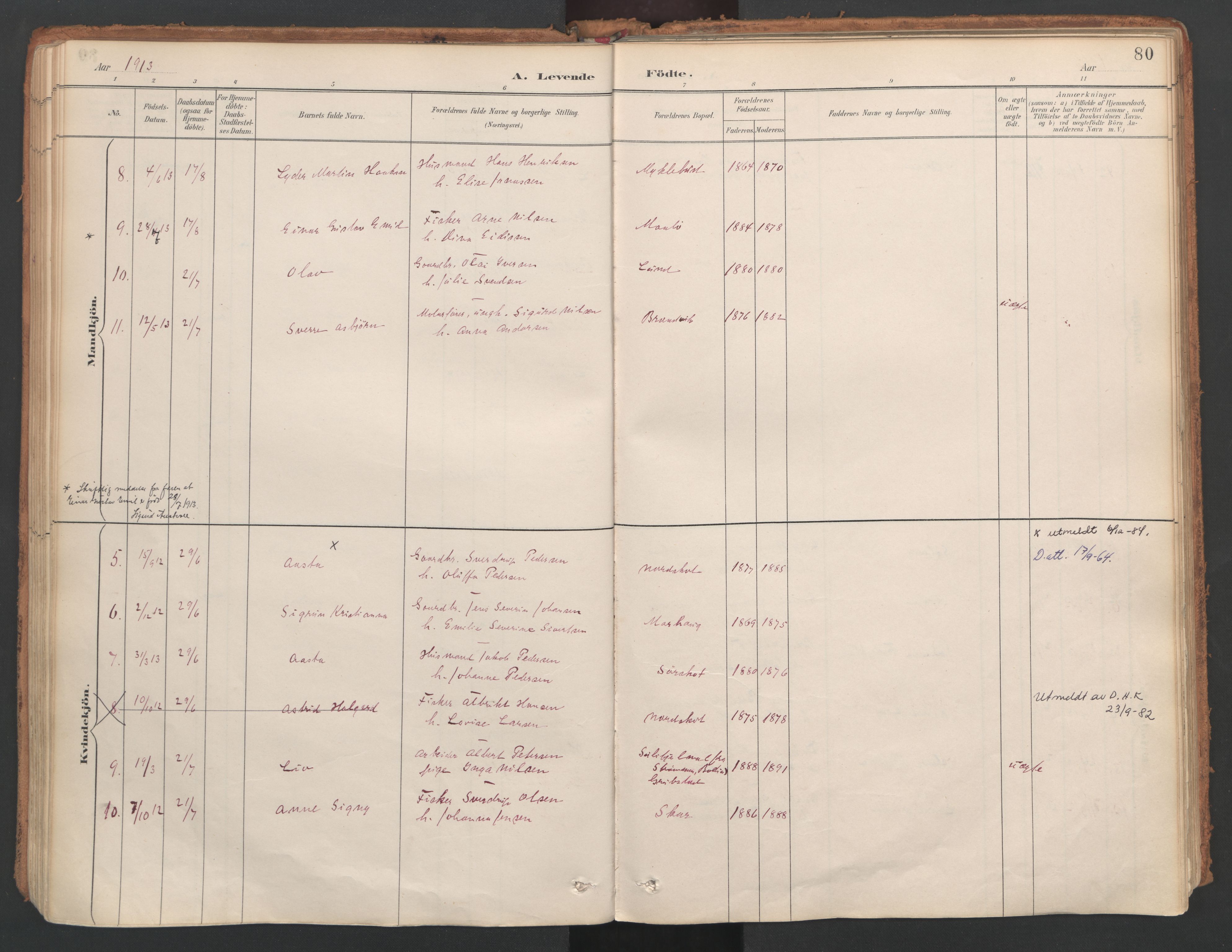 Ministerialprotokoller, klokkerbøker og fødselsregistre - Nordland, AV/SAT-A-1459/857/L0822: Parish register (official) no. 857A02, 1890-1917, p. 80