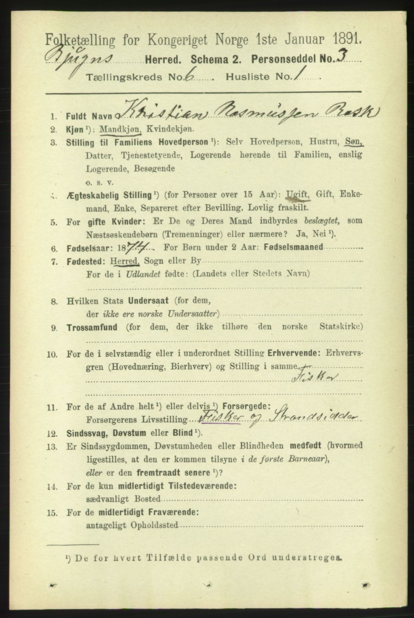 RA, 1891 census for 1627 Bjugn, 1891, p. 1636