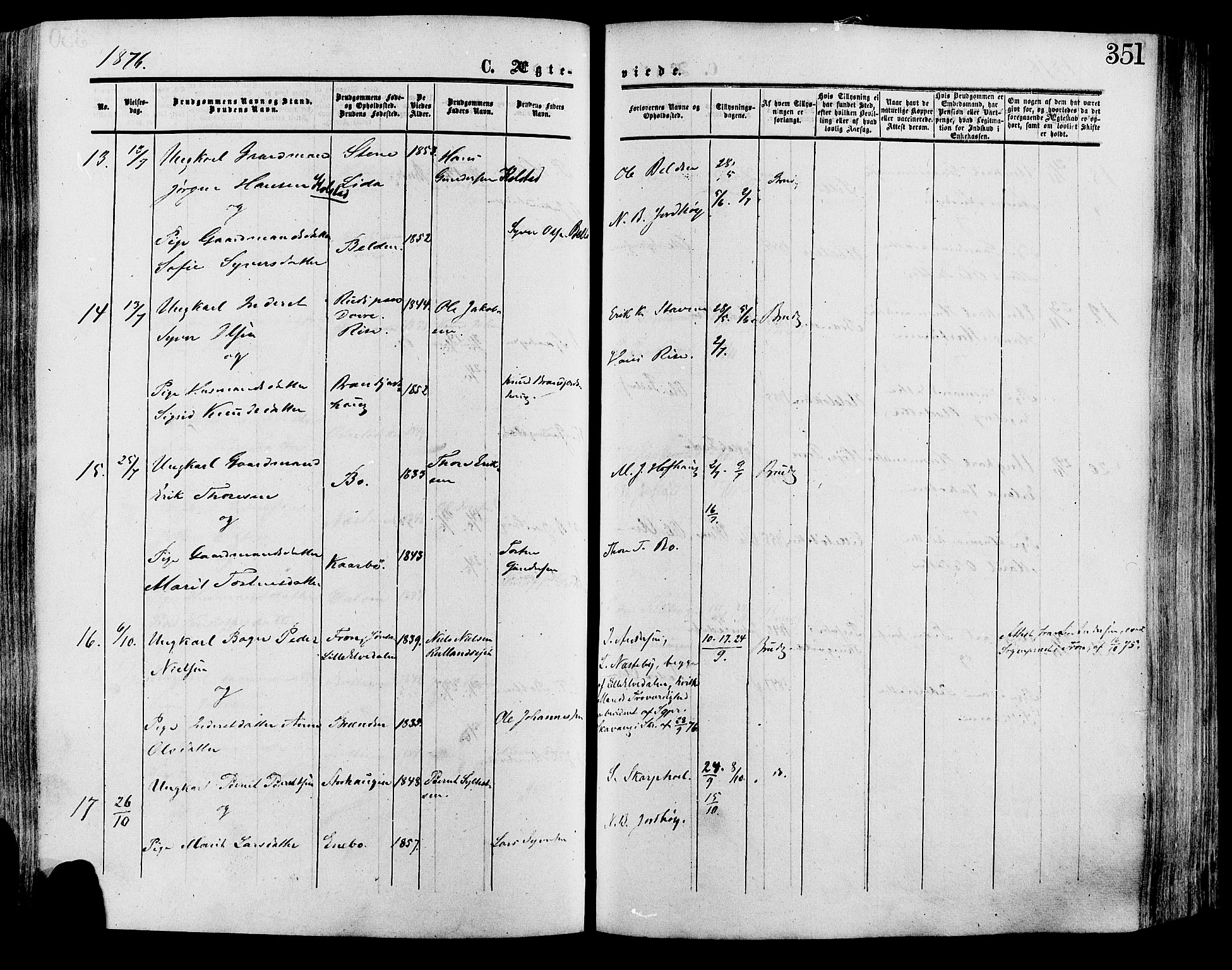 Lesja prestekontor, SAH/PREST-068/H/Ha/Haa/L0008: Parish register (official) no. 8, 1854-1880, p. 351