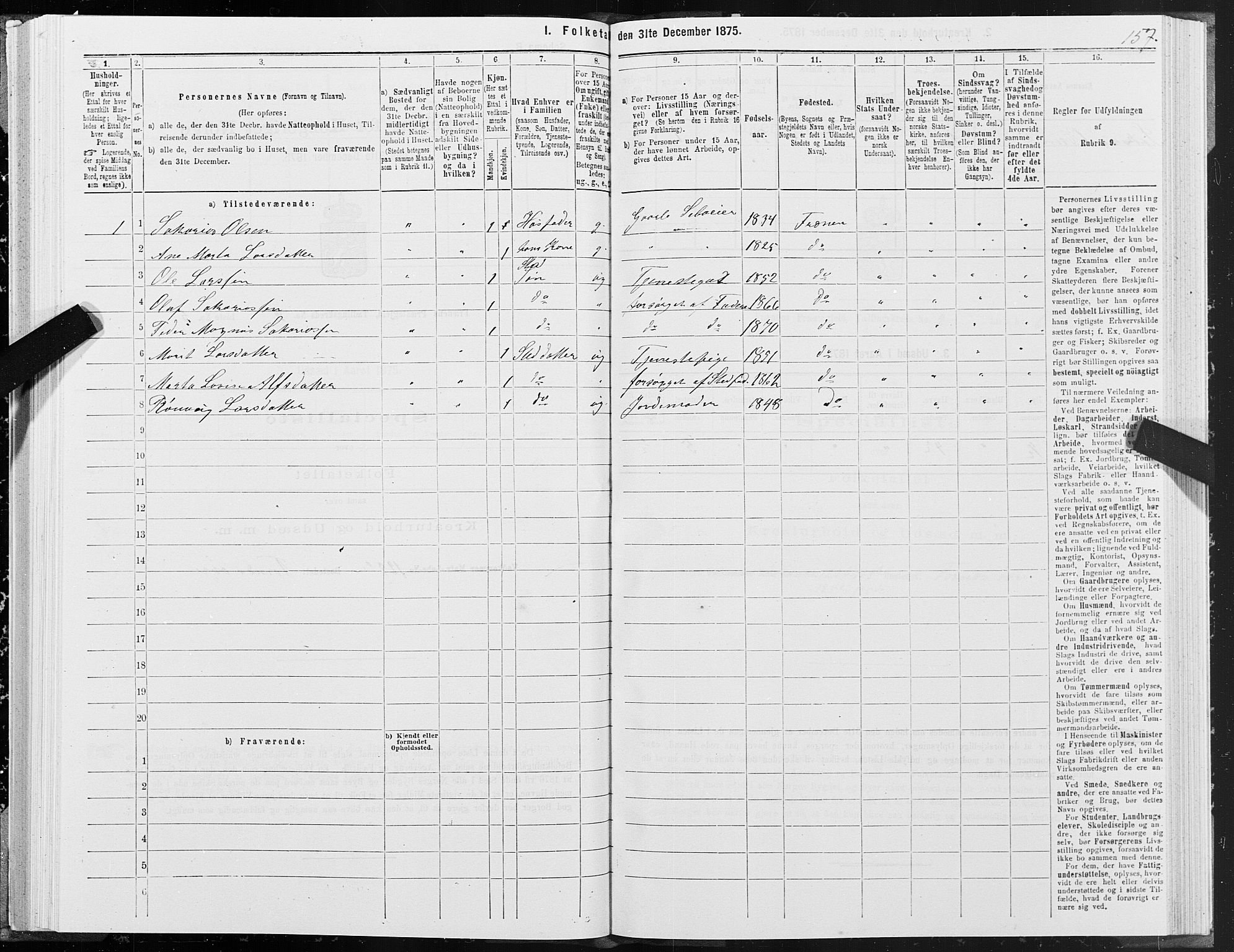 SAT, 1875 census for 1548P Fræna, 1875, p. 1157