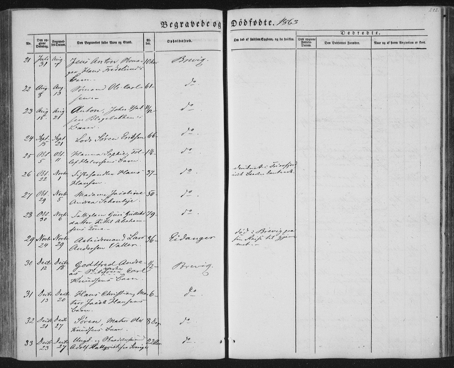 Brevik kirkebøker, AV/SAKO-A-255/F/Fa/L0005: Parish register (official) no. 5, 1847-1865, p. 282