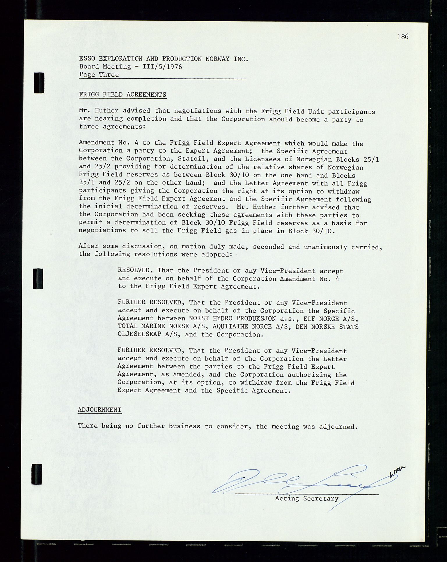 Pa 1512 - Esso Exploration and Production Norway Inc., SAST/A-101917/A/Aa/L0001/0002: Styredokumenter / Corporate records, Board meeting minutes, Agreements, Stocholder meetings, 1975-1979, p. 27