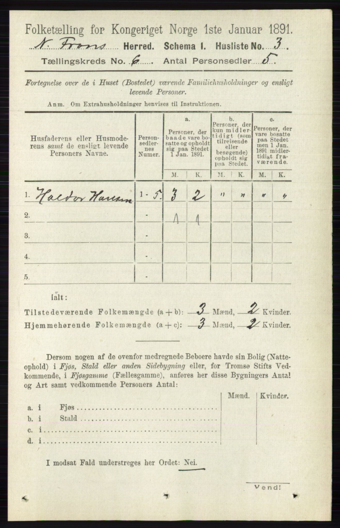 RA, 1891 census for 0518 Nord-Fron, 1891, p. 2168