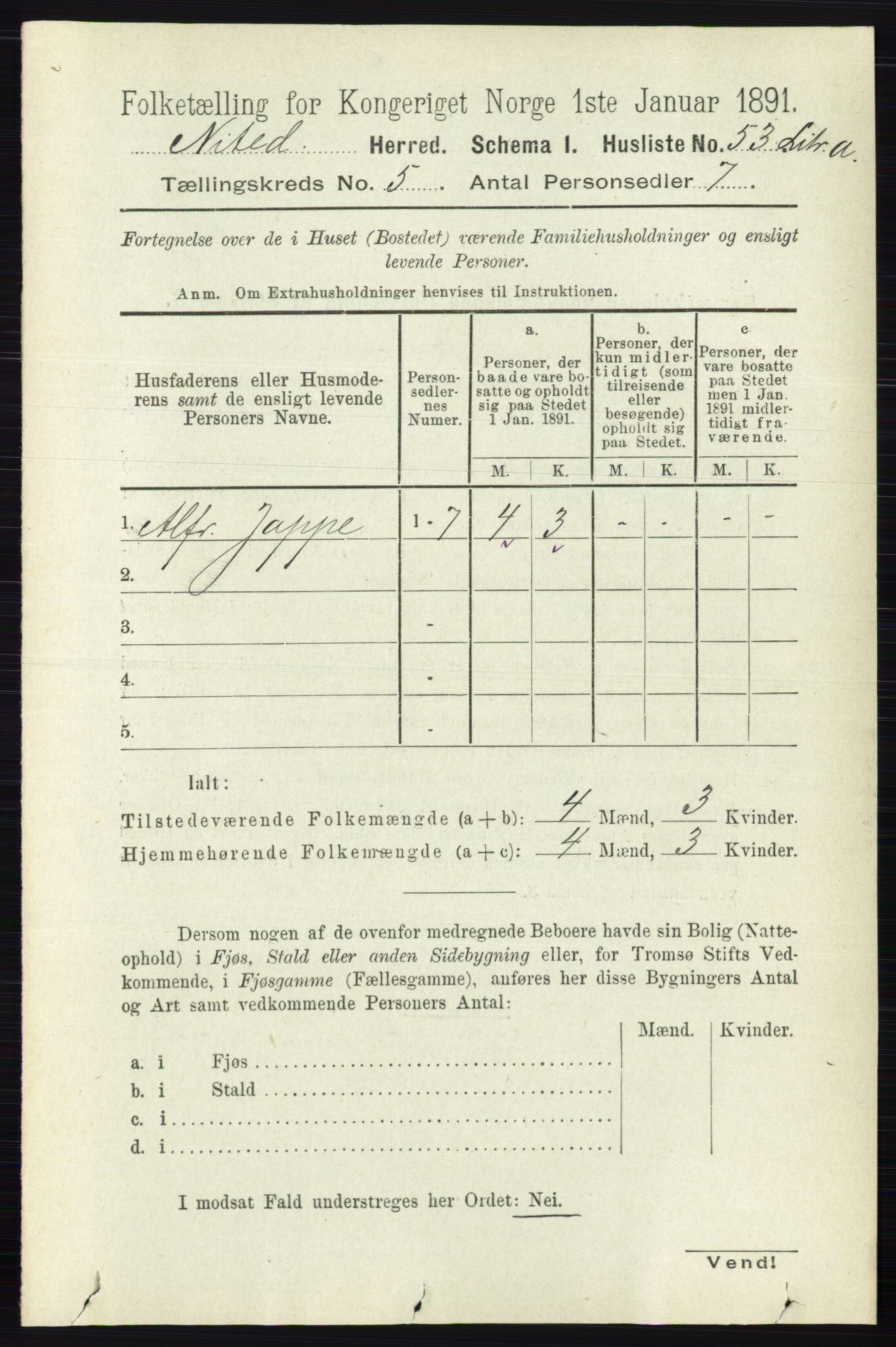 RA, 1891 census for 0233 Nittedal, 1891, p. 2168
