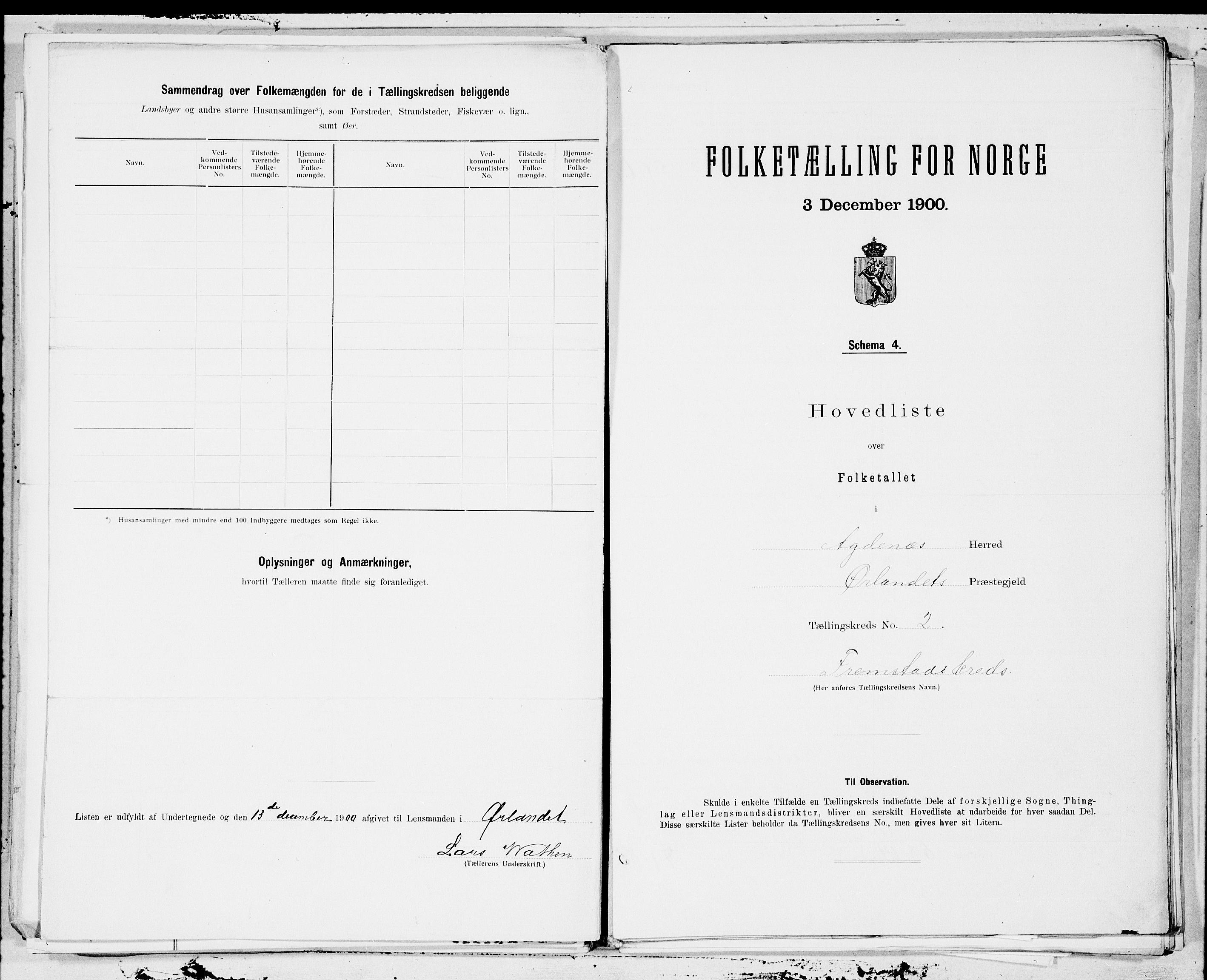 SAT, 1900 census for Agdenes, 1900, p. 4