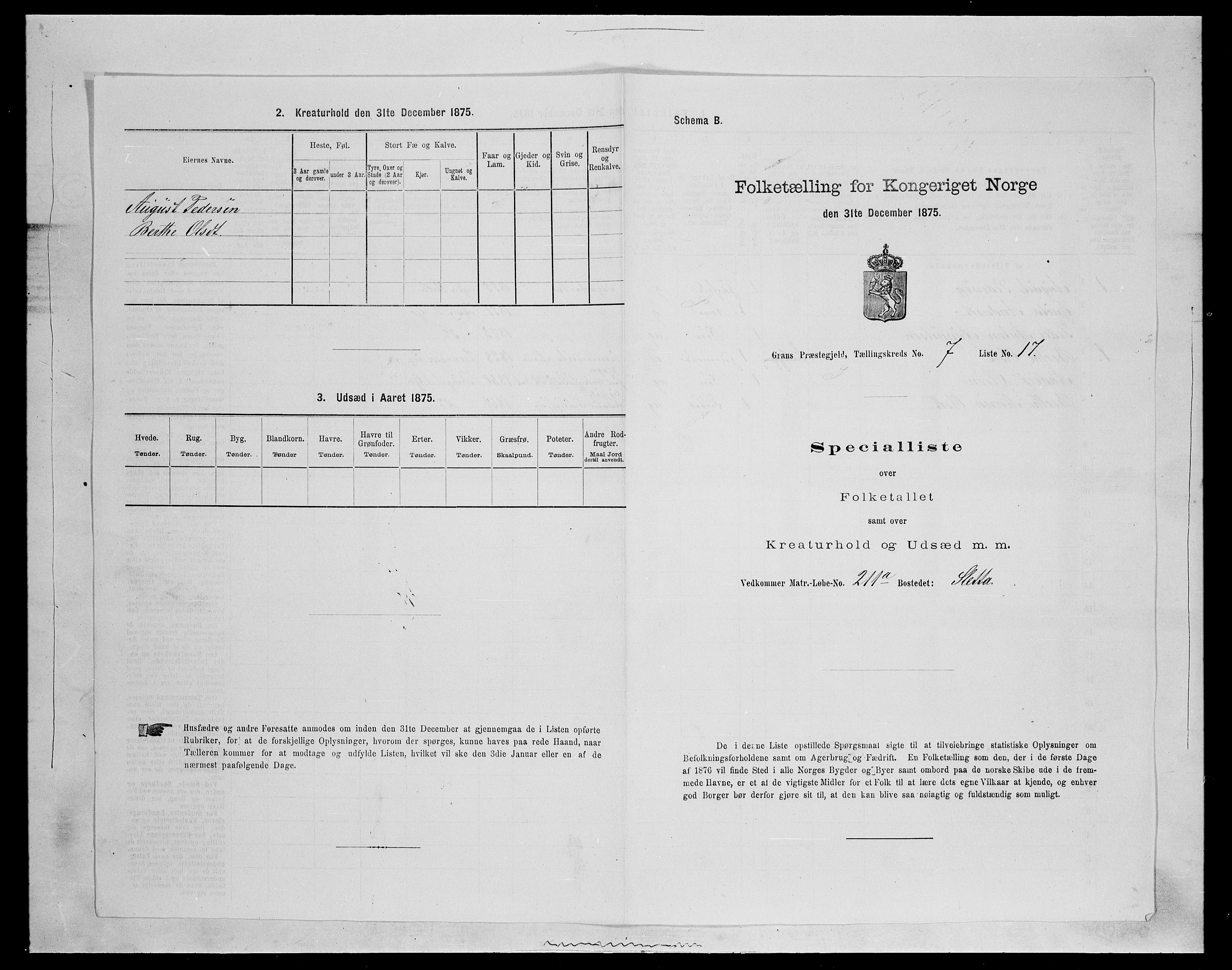 SAH, 1875 census for 0534P Gran, 1875, p. 1200