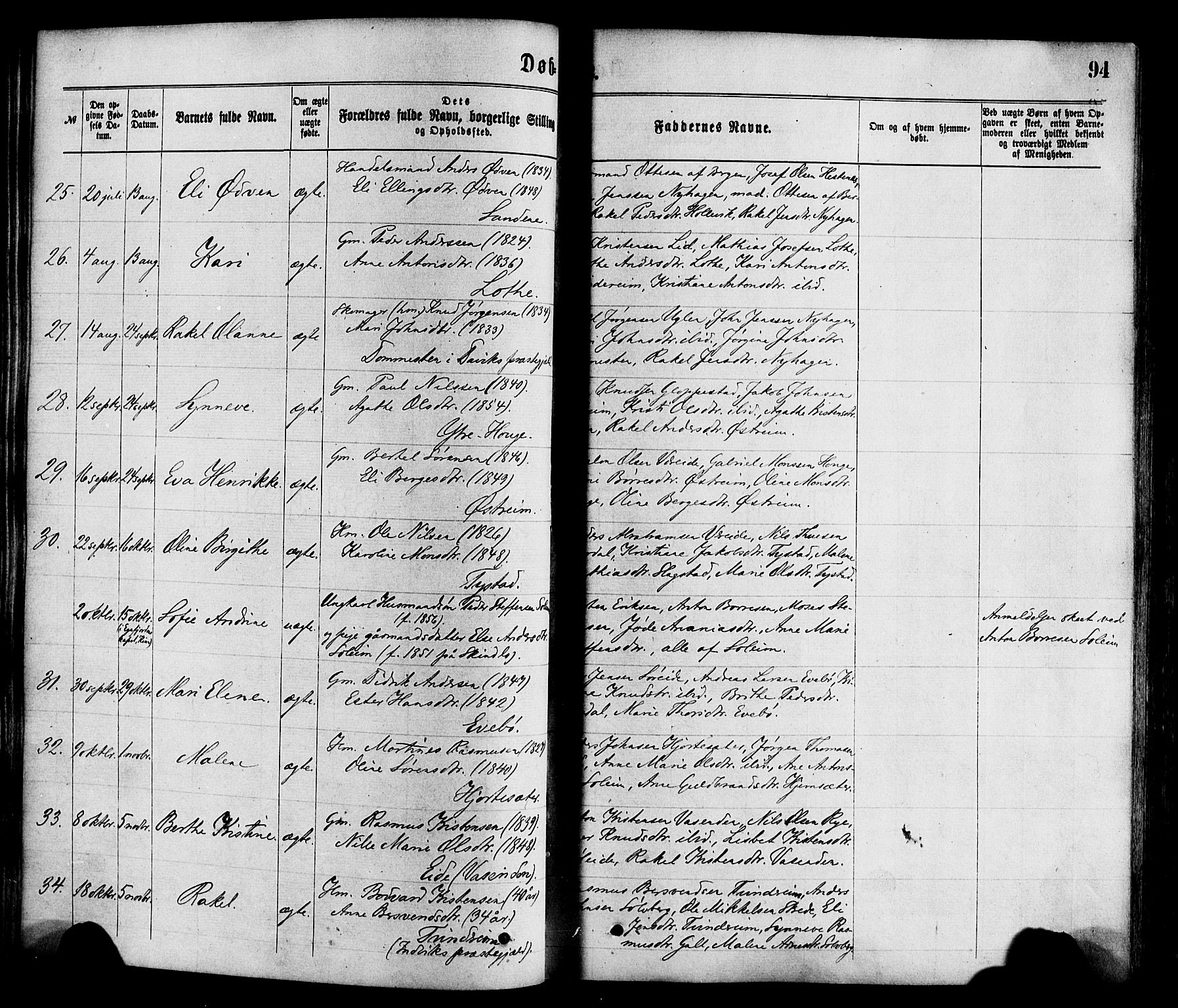 Gloppen sokneprestembete, SAB/A-80101/H/Haa/Haaa/L0010: Parish register (official) no. A 10, 1871-1884, p. 94