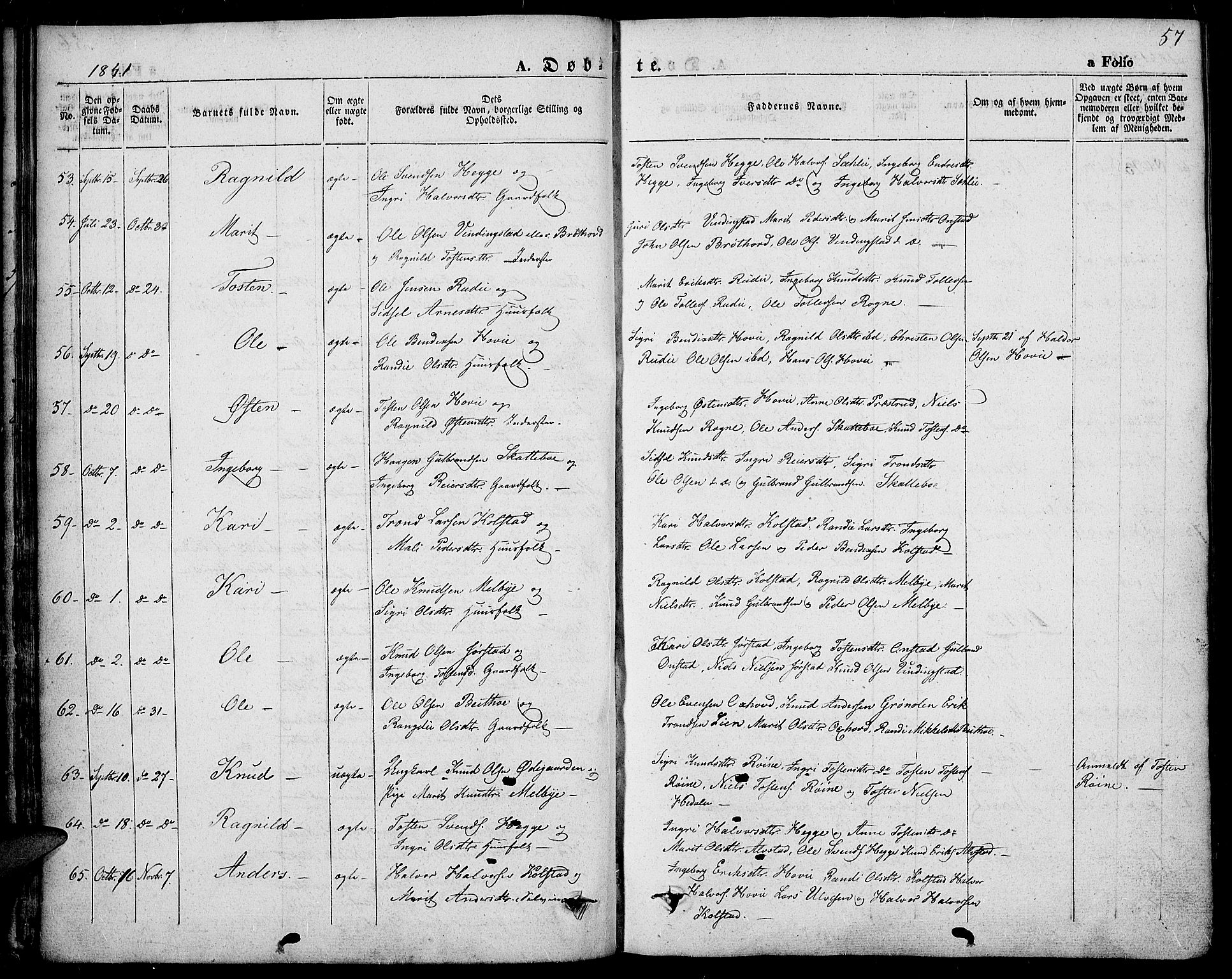 Slidre prestekontor, SAH/PREST-134/H/Ha/Haa/L0004: Parish register (official) no. 4, 1831-1848, p. 57