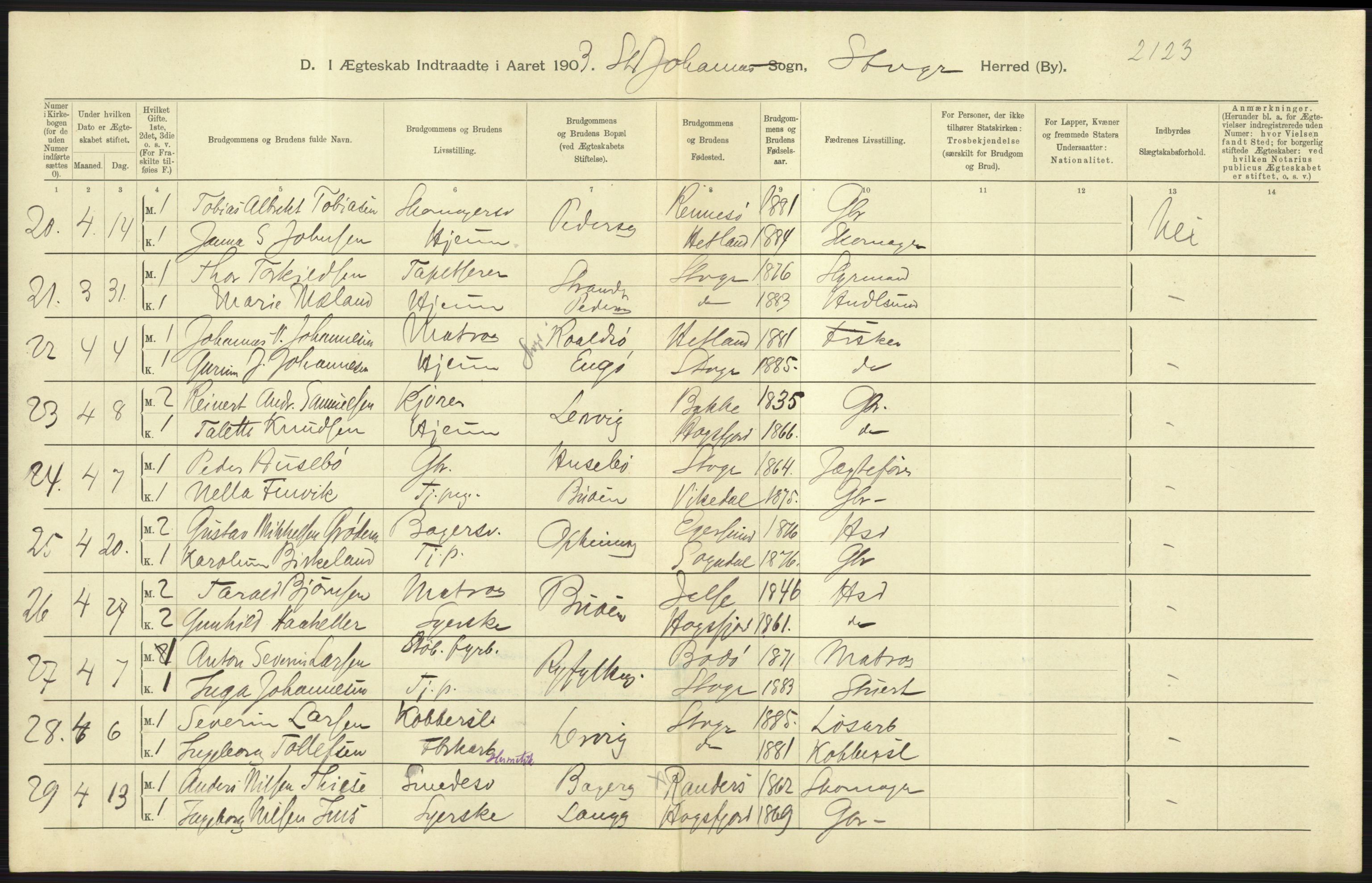 Statistisk sentralbyrå, Sosiodemografiske emner, Befolkning, AV/RA-S-2228/D/Df/Dfa/Dfaa/L0012: Stavanger amt: Fødte, gifte, døde, 1903, p. 589