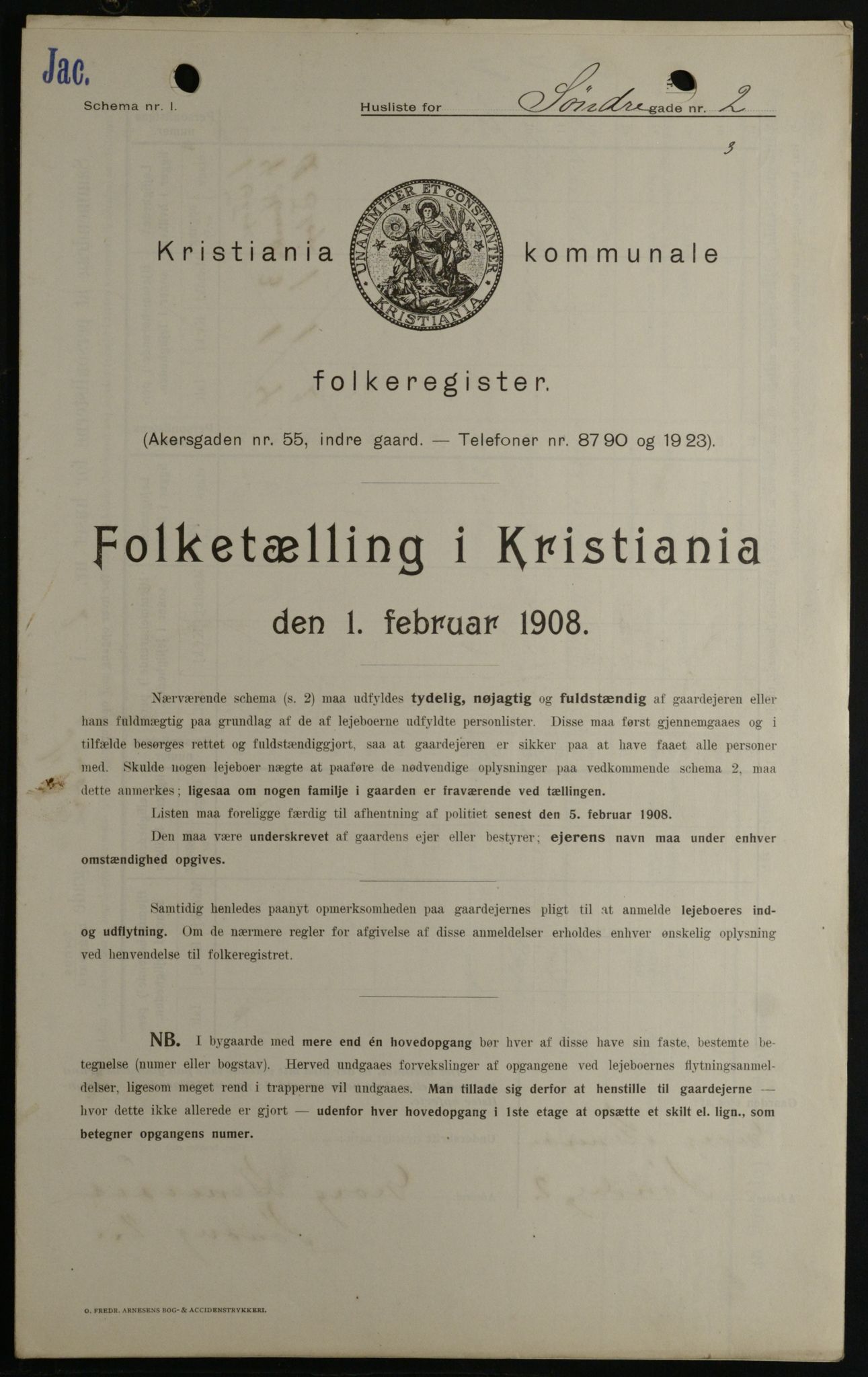 OBA, Municipal Census 1908 for Kristiania, 1908, p. 95545