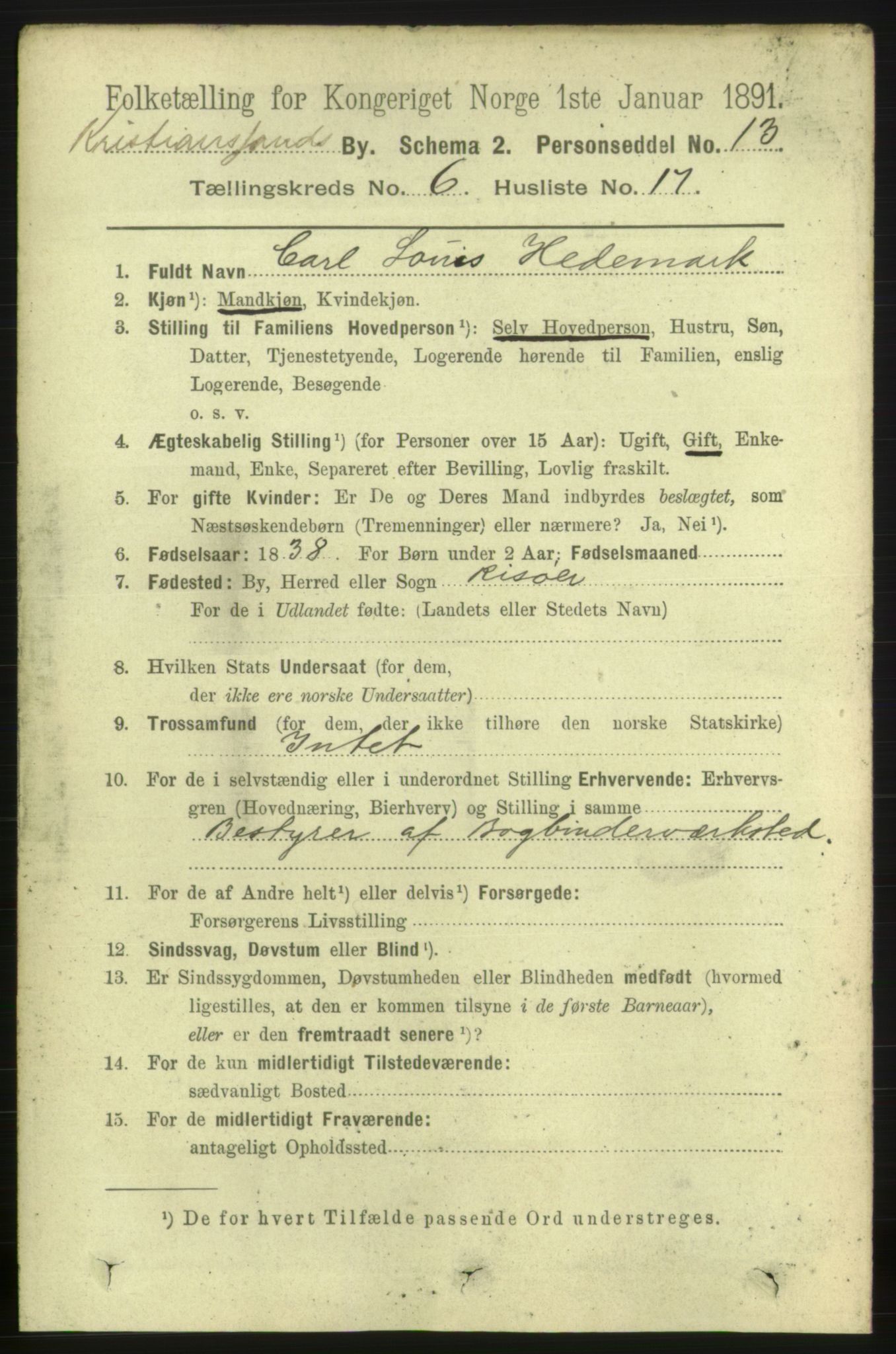 RA, 1891 census for 1001 Kristiansand, 1891, p. 4657