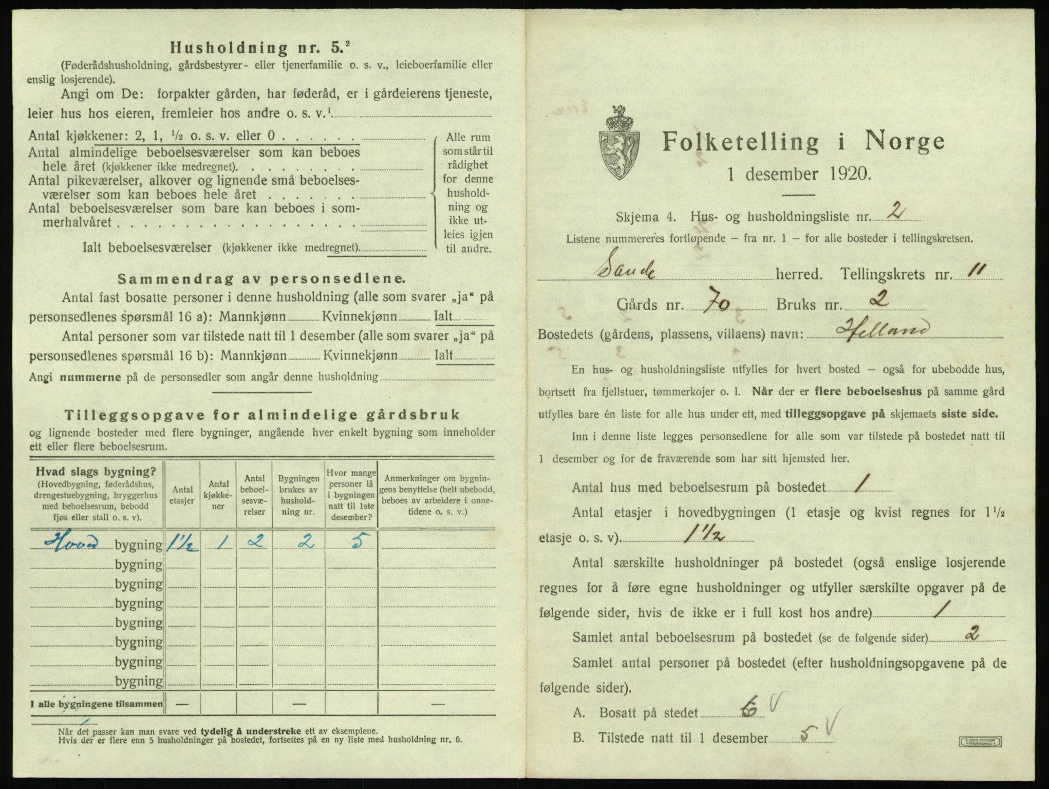 SAT, 1920 census for Sande (MR), 1920, p. 838