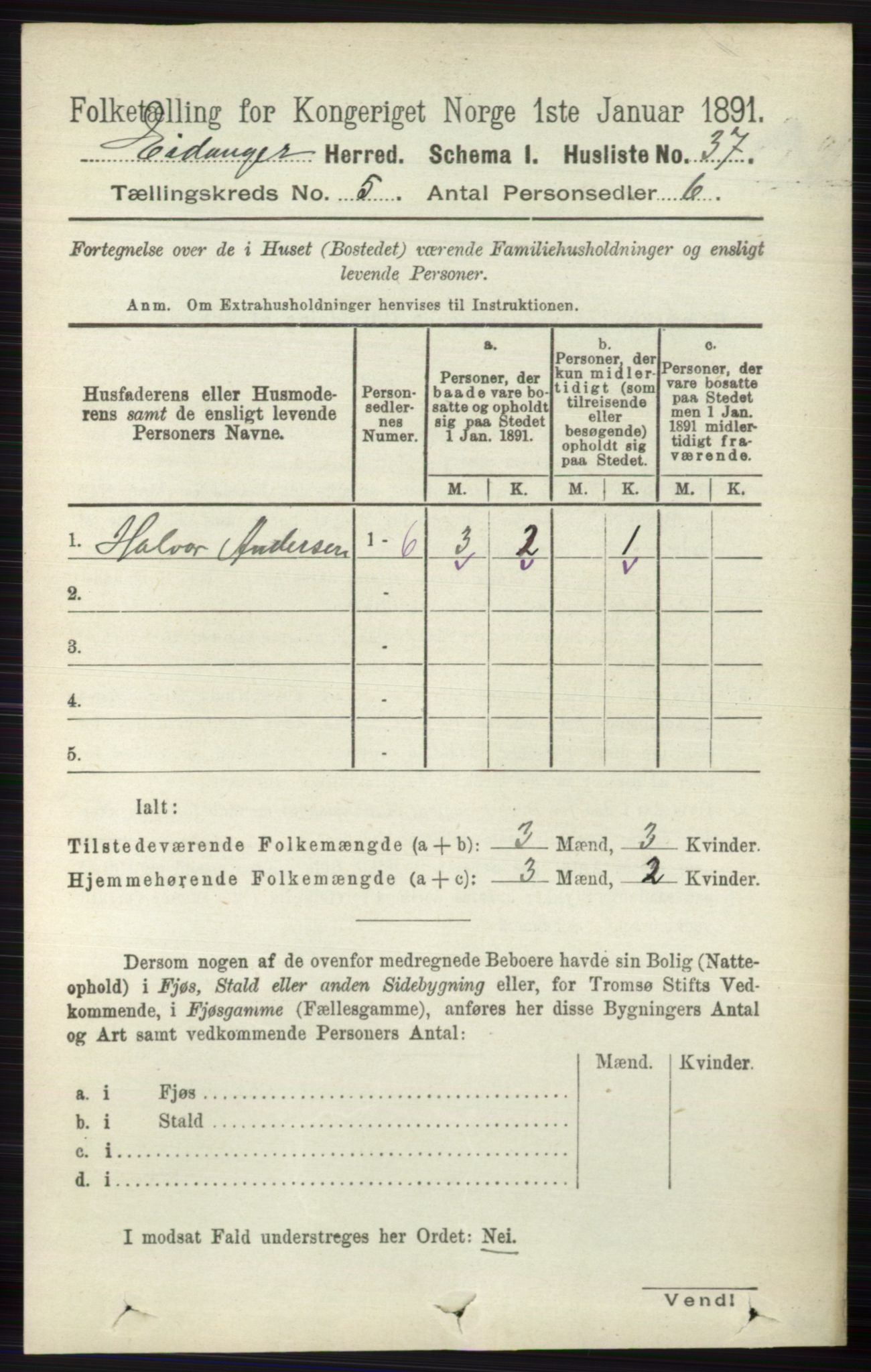 RA, 1891 census for 0813 Eidanger, 1891, p. 2268