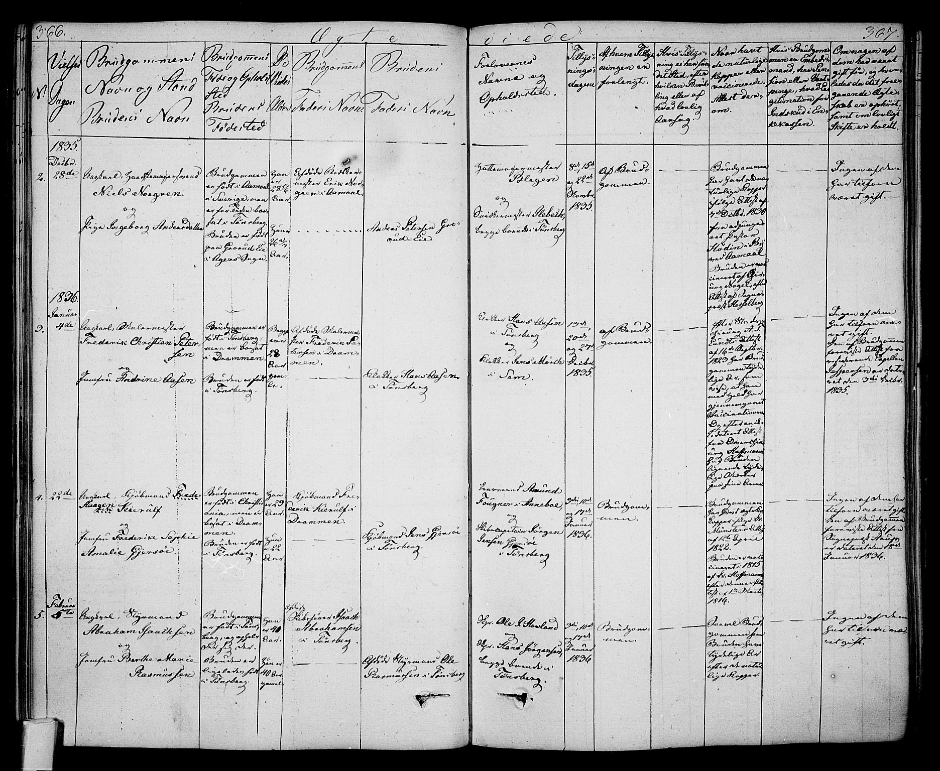 Tønsberg kirkebøker, AV/SAKO-A-330/F/Fa/L0005: Parish register (official) no. I 5, 1827-1836, p. 366-367