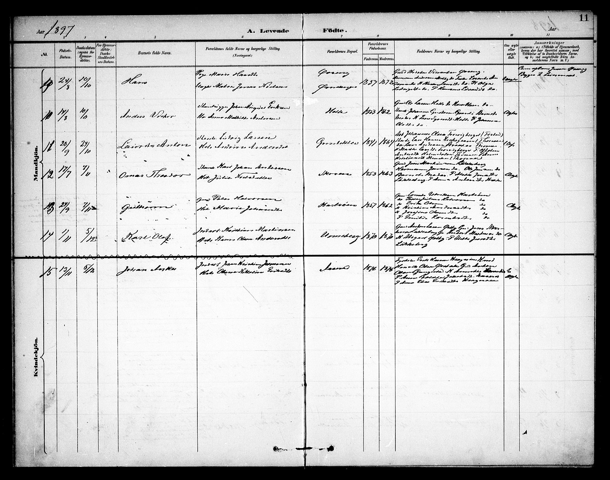 Skjeberg prestekontor Kirkebøker, SAO/A-10923/F/Fb/L0002: Parish register (official) no. II 2, 1895-1910, p. 11