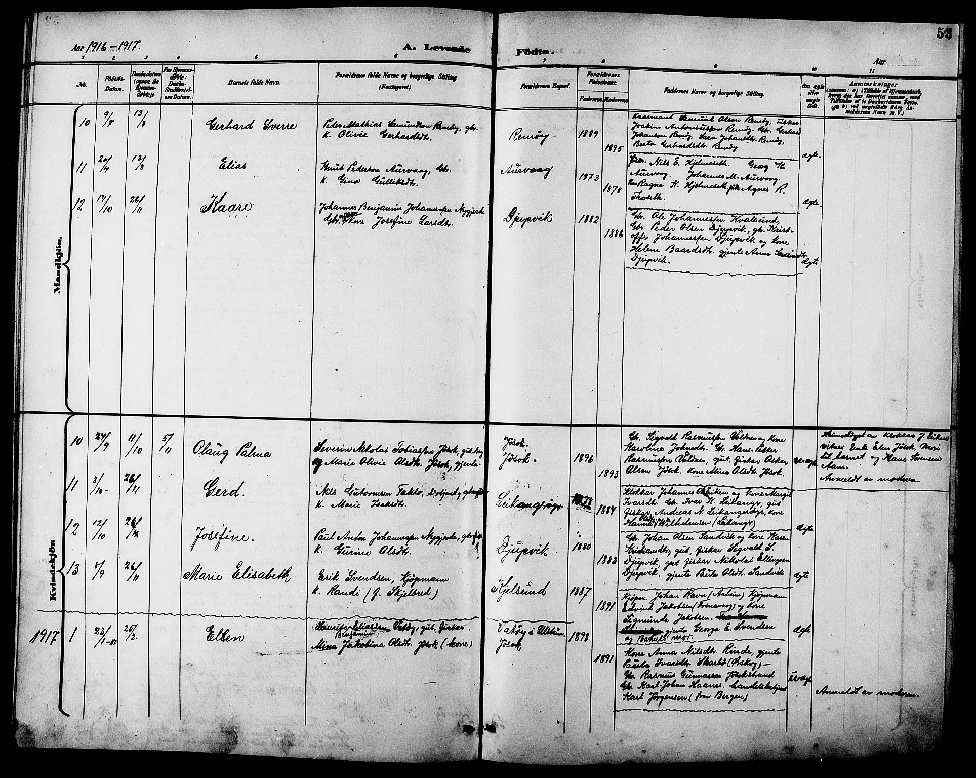 Ministerialprotokoller, klokkerbøker og fødselsregistre - Møre og Romsdal, AV/SAT-A-1454/508/L0098: Parish register (copy) no. 508C02, 1898-1916, p. 53