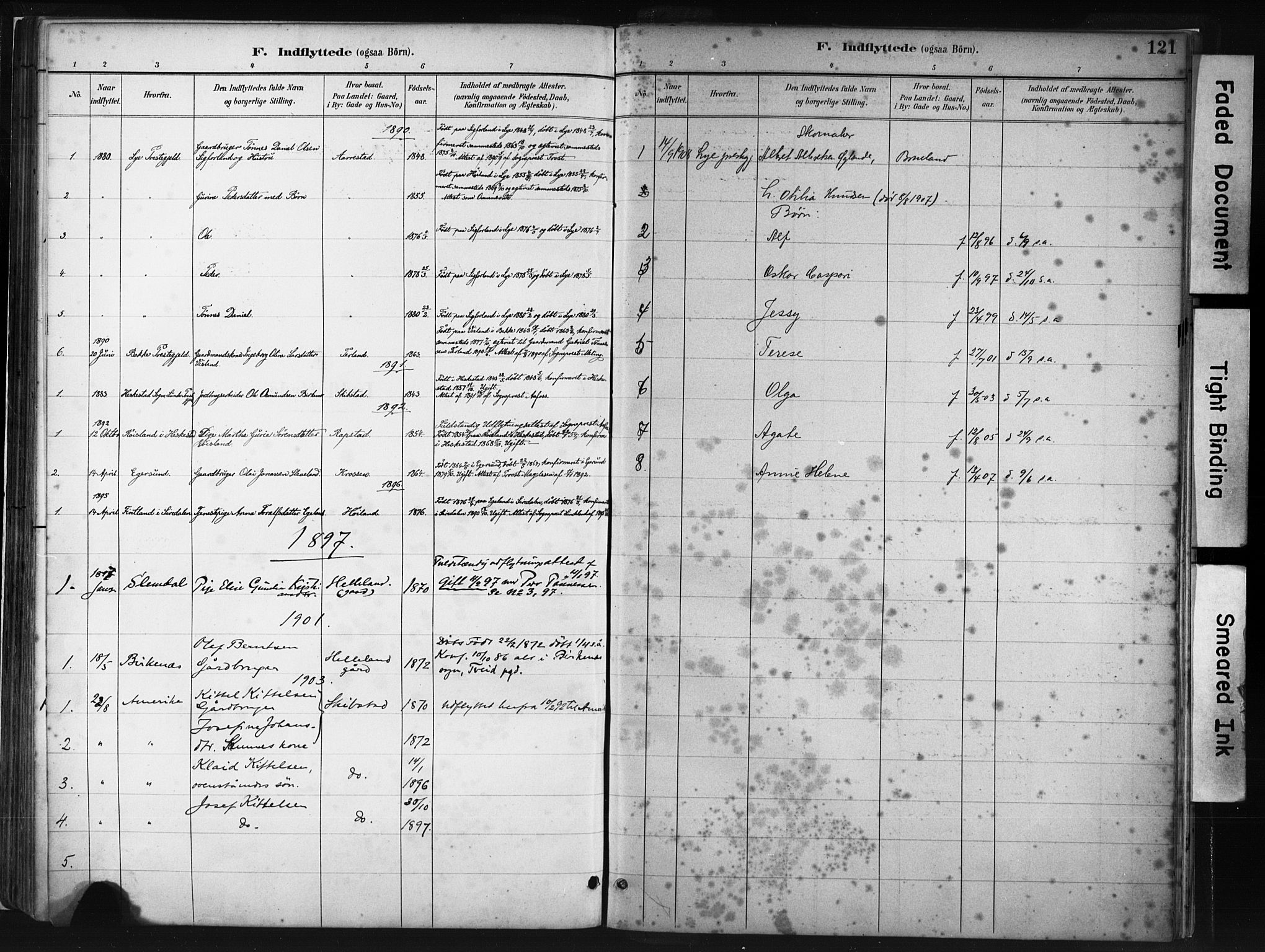 Helleland sokneprestkontor, AV/SAST-A-101810: Parish register (official) no. A 8, 1887-1907, p. 121