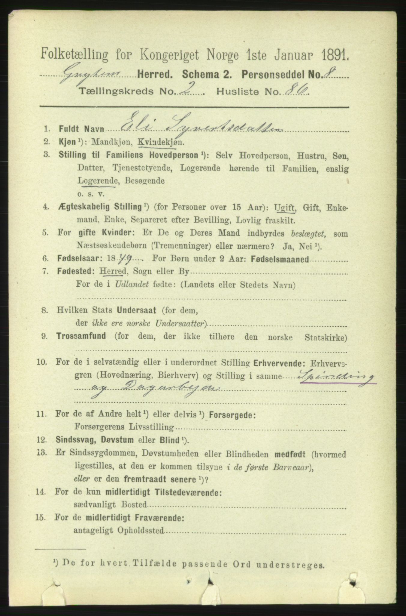 RA, 1891 census for 1539 Grytten, 1891, p. 864