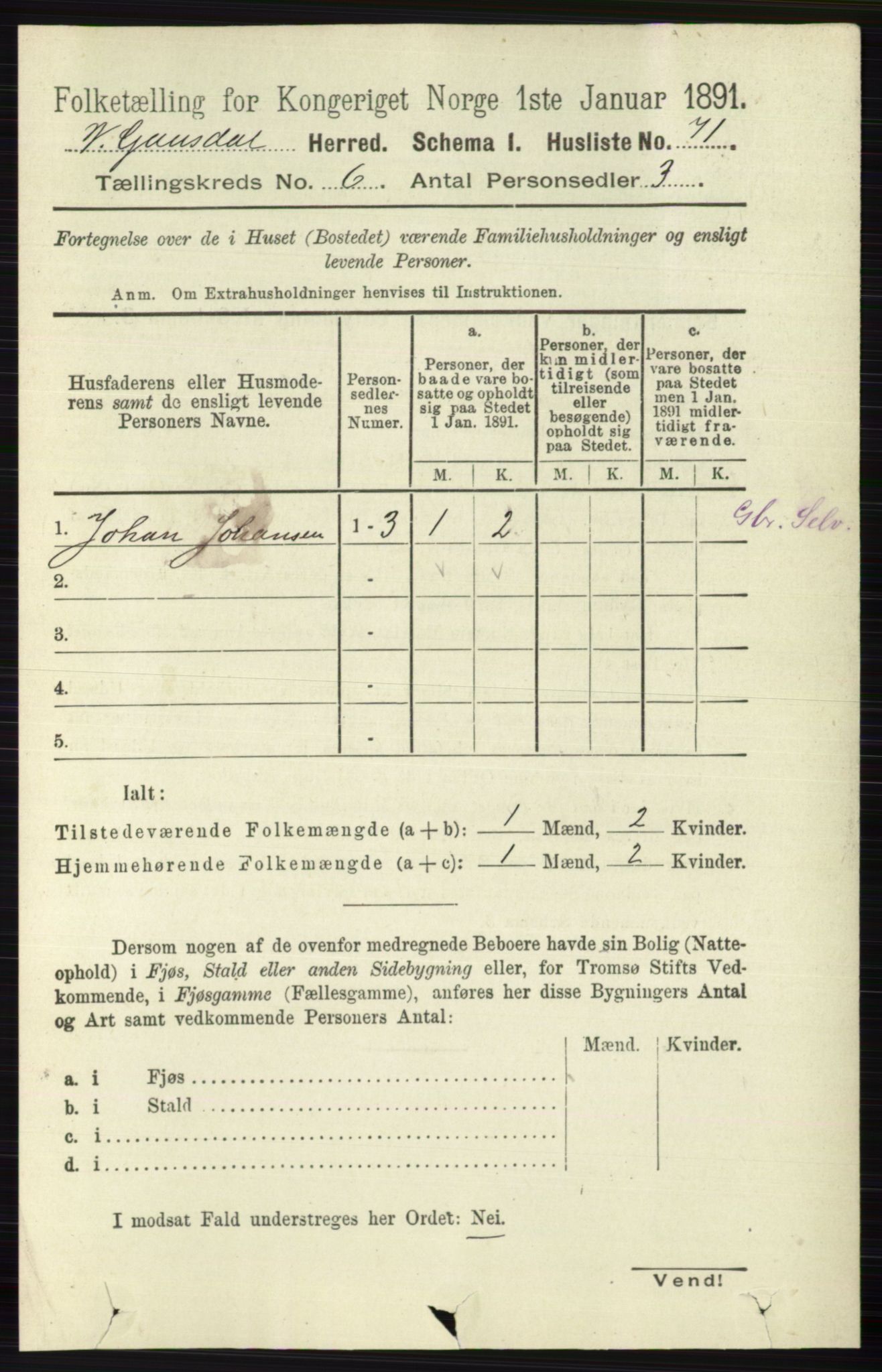 RA, 1891 census for 0523 Vestre Gausdal, 1891, p. 2550