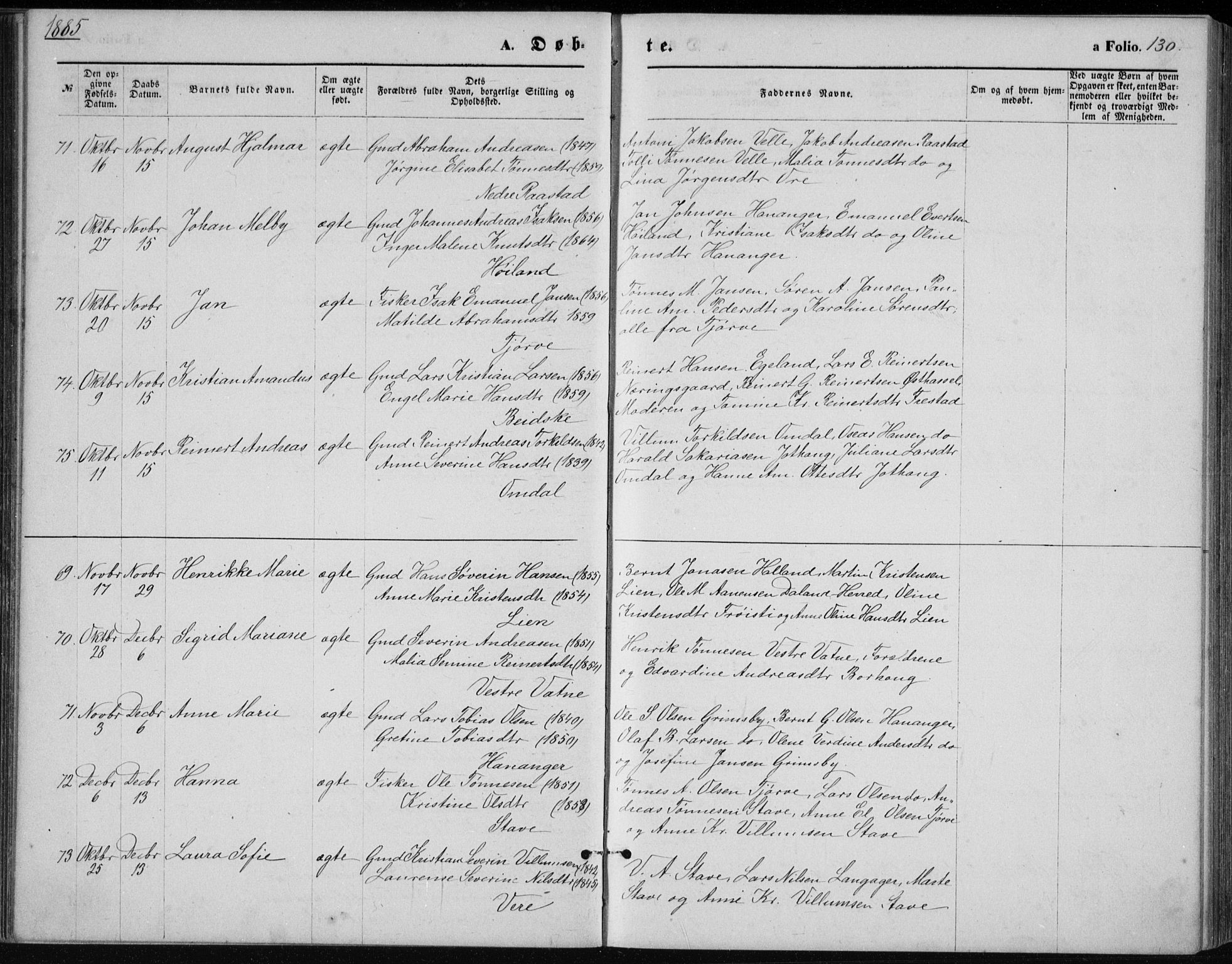 Lista sokneprestkontor, AV/SAK-1111-0027/F/Fb/L0004: Parish register (copy) no. B 4, 1877-1891, p. 130