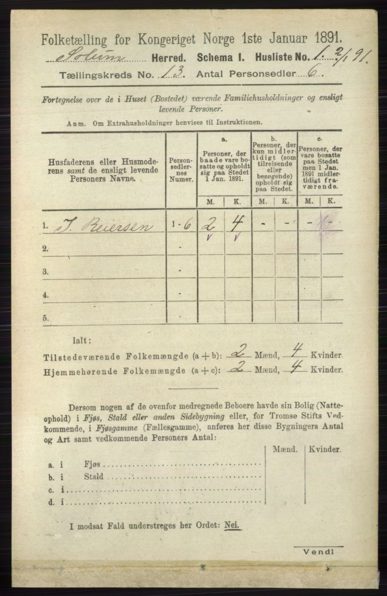 RA, 1891 census for 0818 Solum, 1891, p. 6003