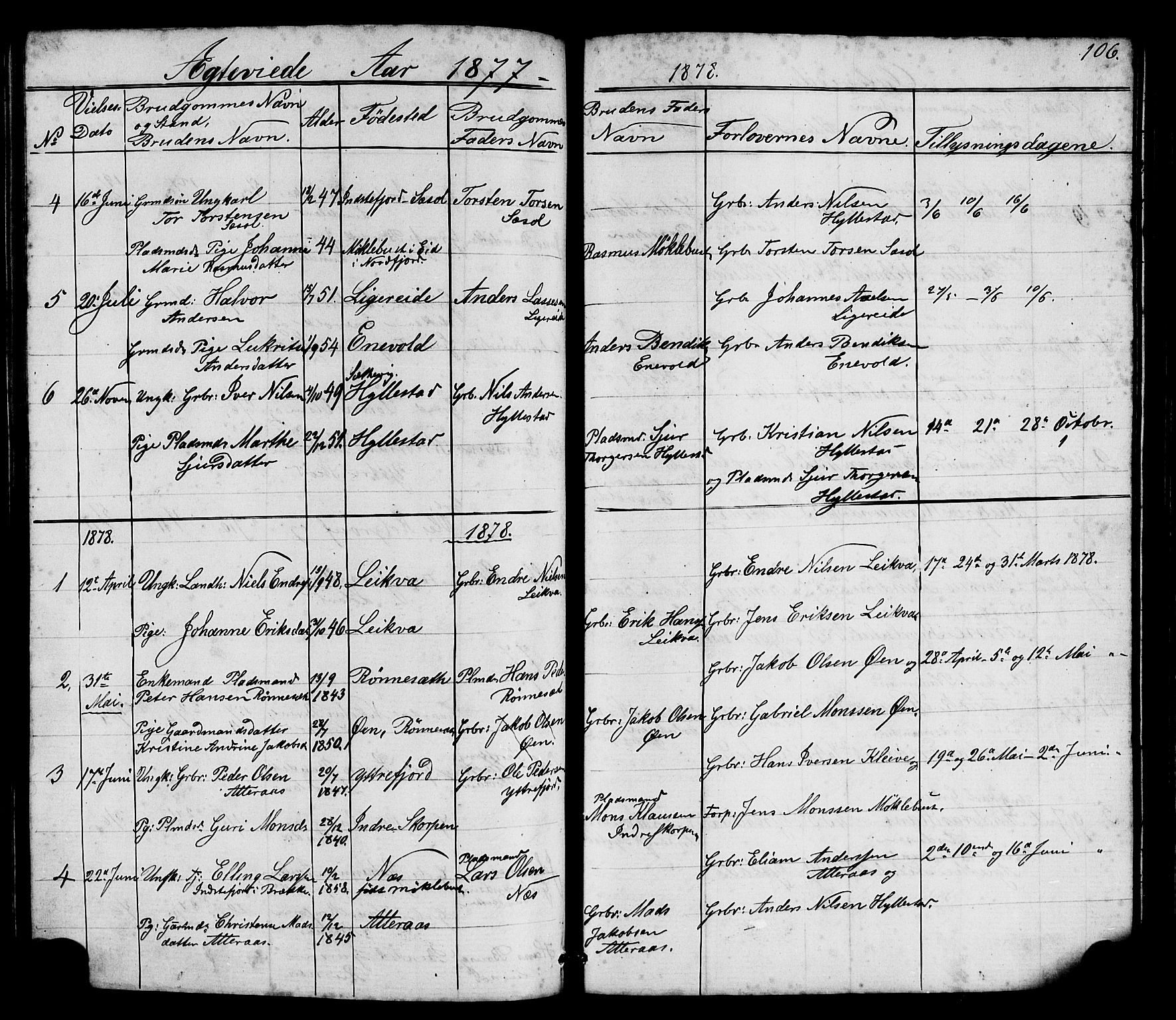 Hyllestad sokneprestembete, SAB/A-80401: Parish register (copy) no. A 2, 1876-1906, p. 106