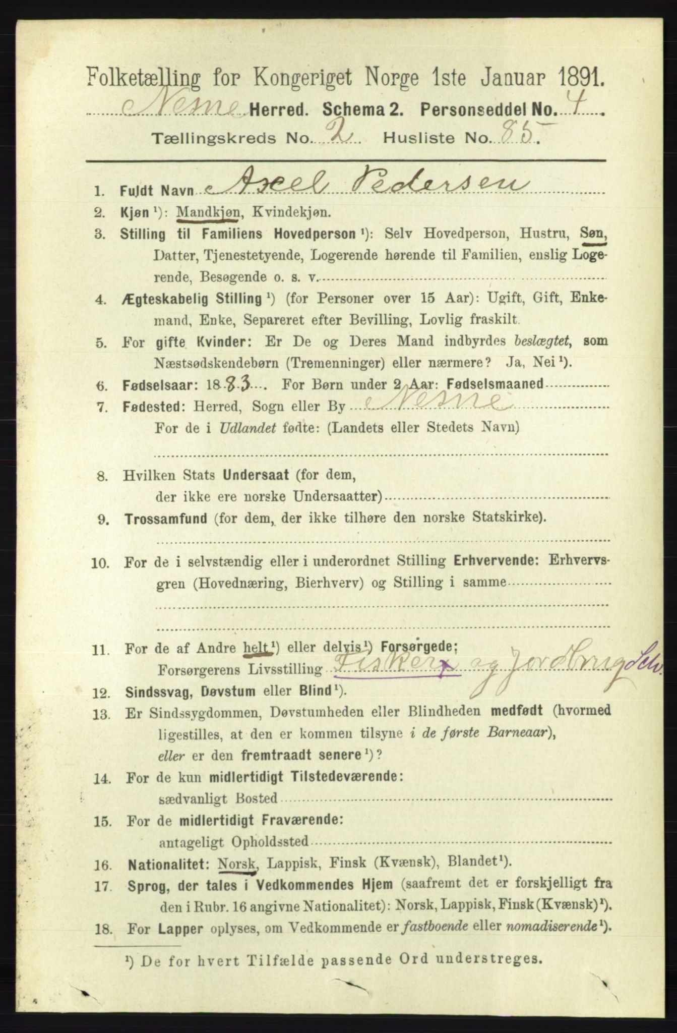 RA, 1891 census for 1828 Nesna, 1891, p. 1388