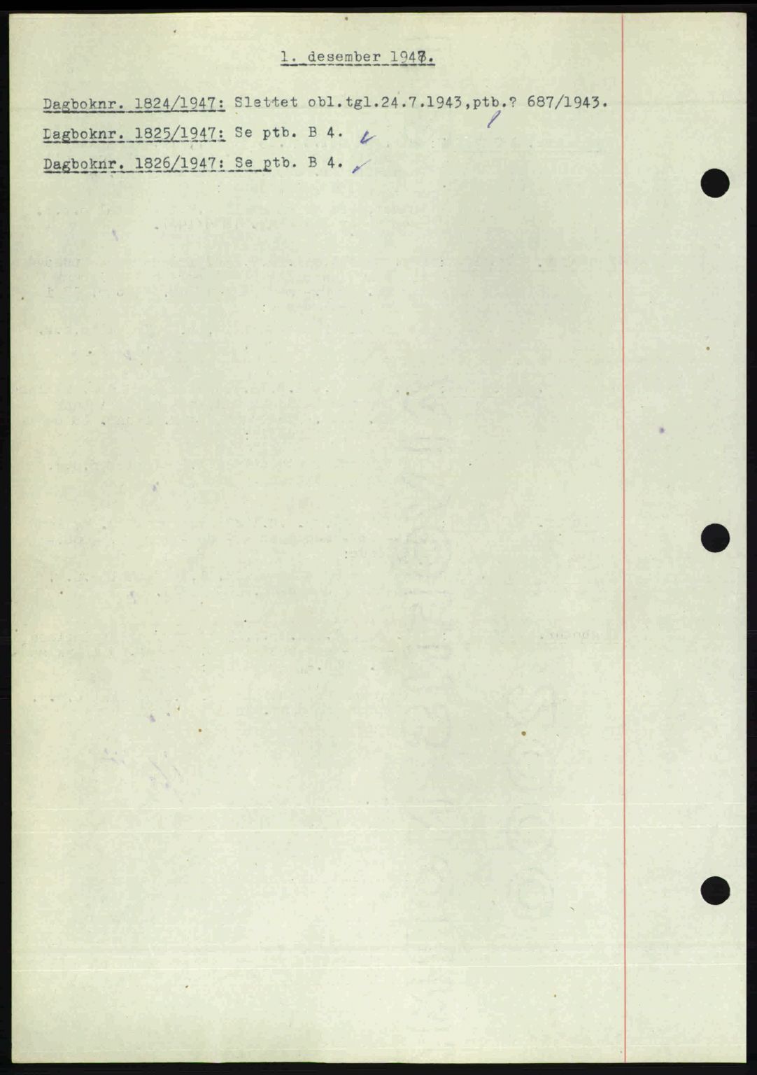 Nedenes sorenskriveri, SAK/1221-0006/G/Gb/Gba/L0058: Mortgage book no. A10, 1947-1948, Diary no: : 1824/1947