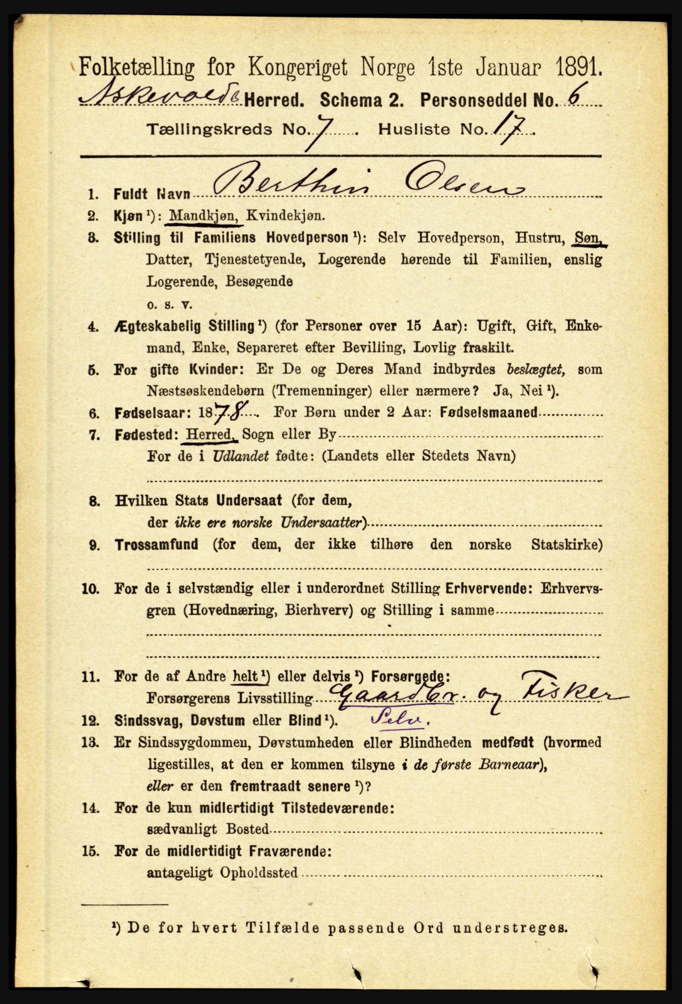 RA, 1891 census for 1428 Askvoll, 1891, p. 2007