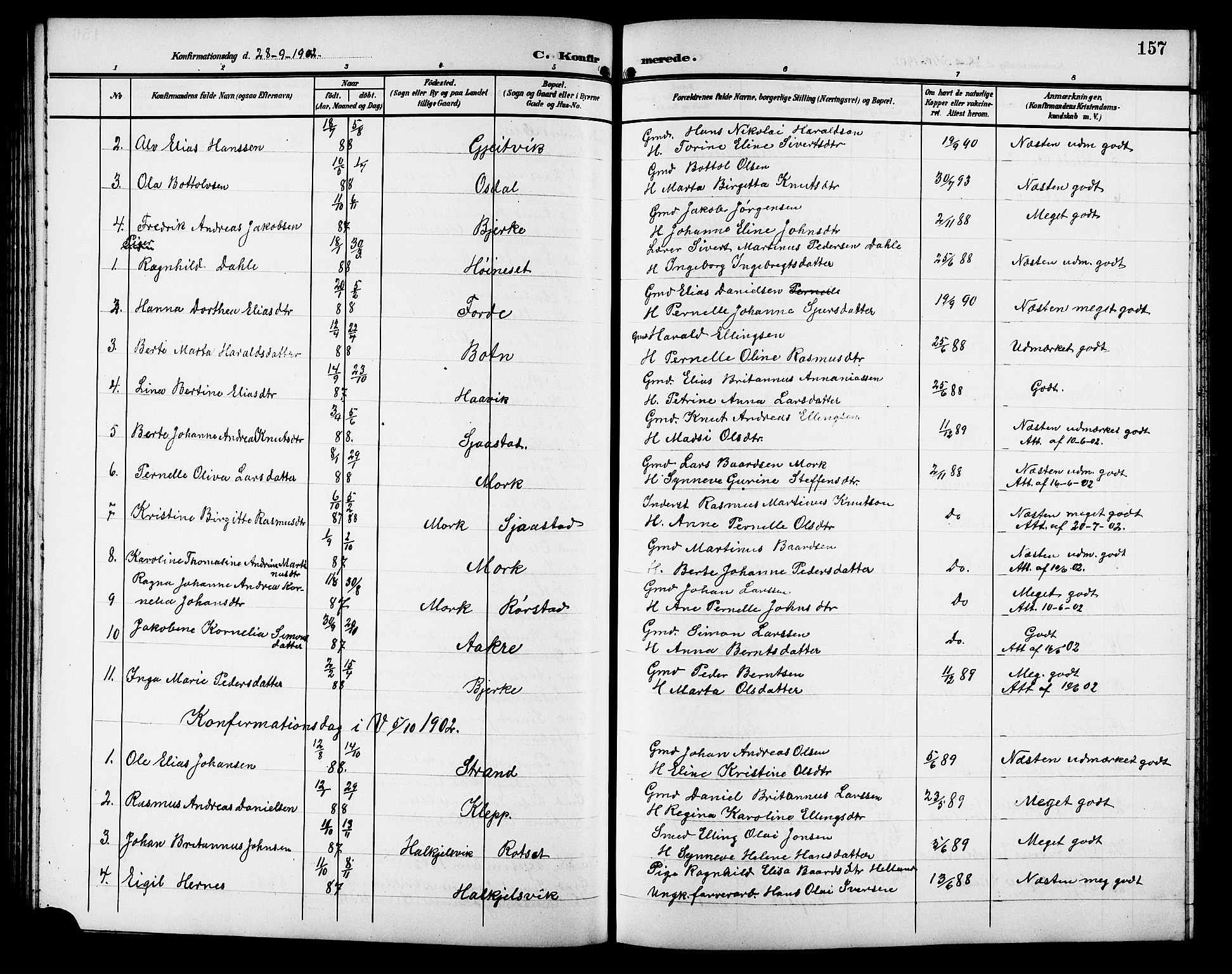 Ministerialprotokoller, klokkerbøker og fødselsregistre - Møre og Romsdal, SAT/A-1454/511/L0159: Parish register (copy) no. 511C05, 1902-1920, p. 157
