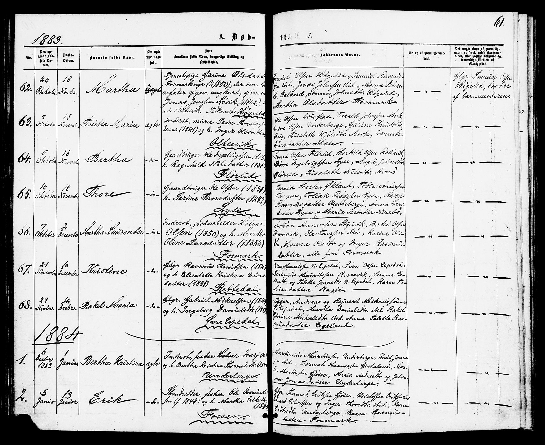 Høgsfjord sokneprestkontor, SAST/A-101624/H/Ha/Haa/L0004: Parish register (official) no. A 4, 1876-1884, p. 61