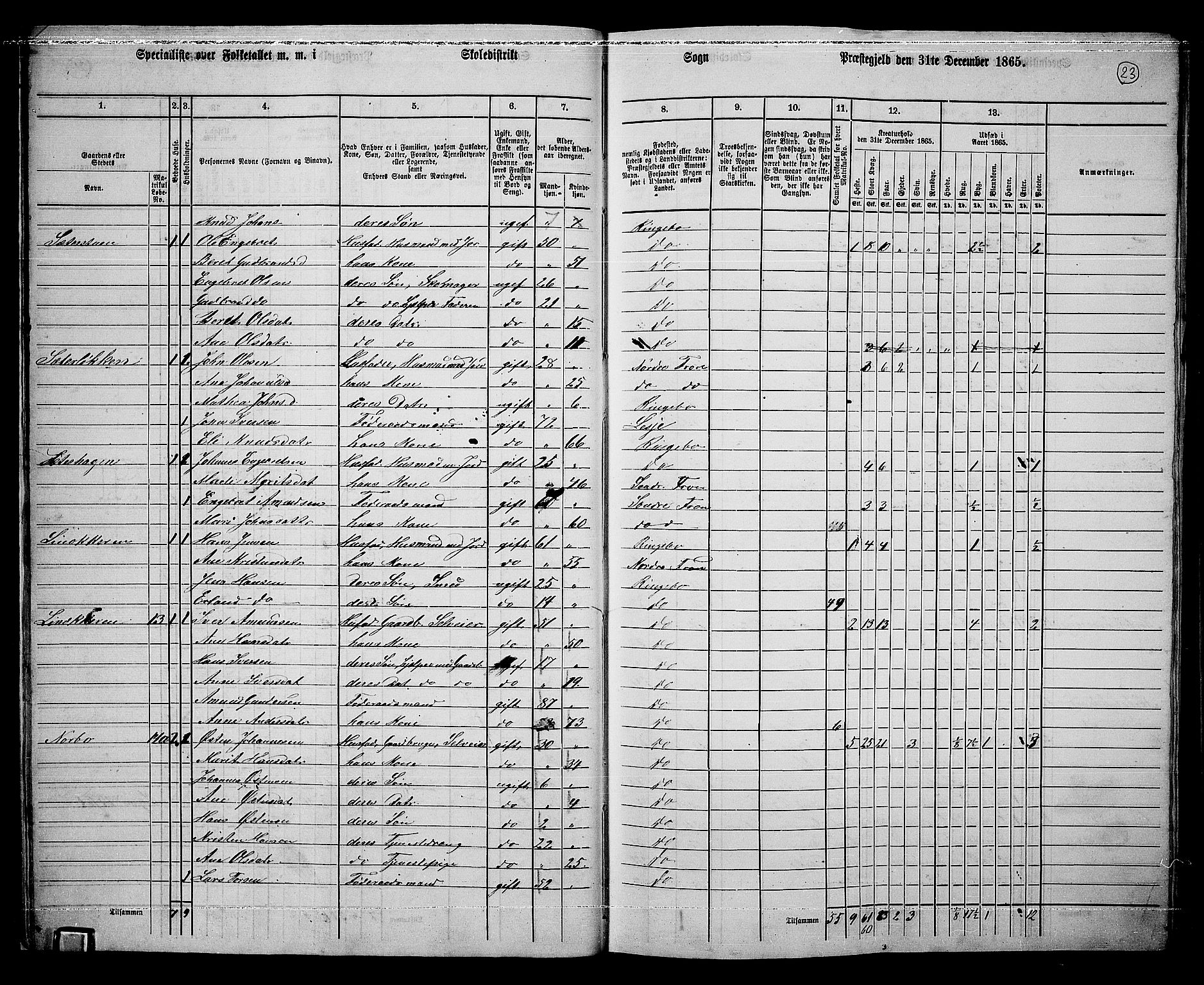 RA, 1865 census for Ringebu, 1865, p. 18