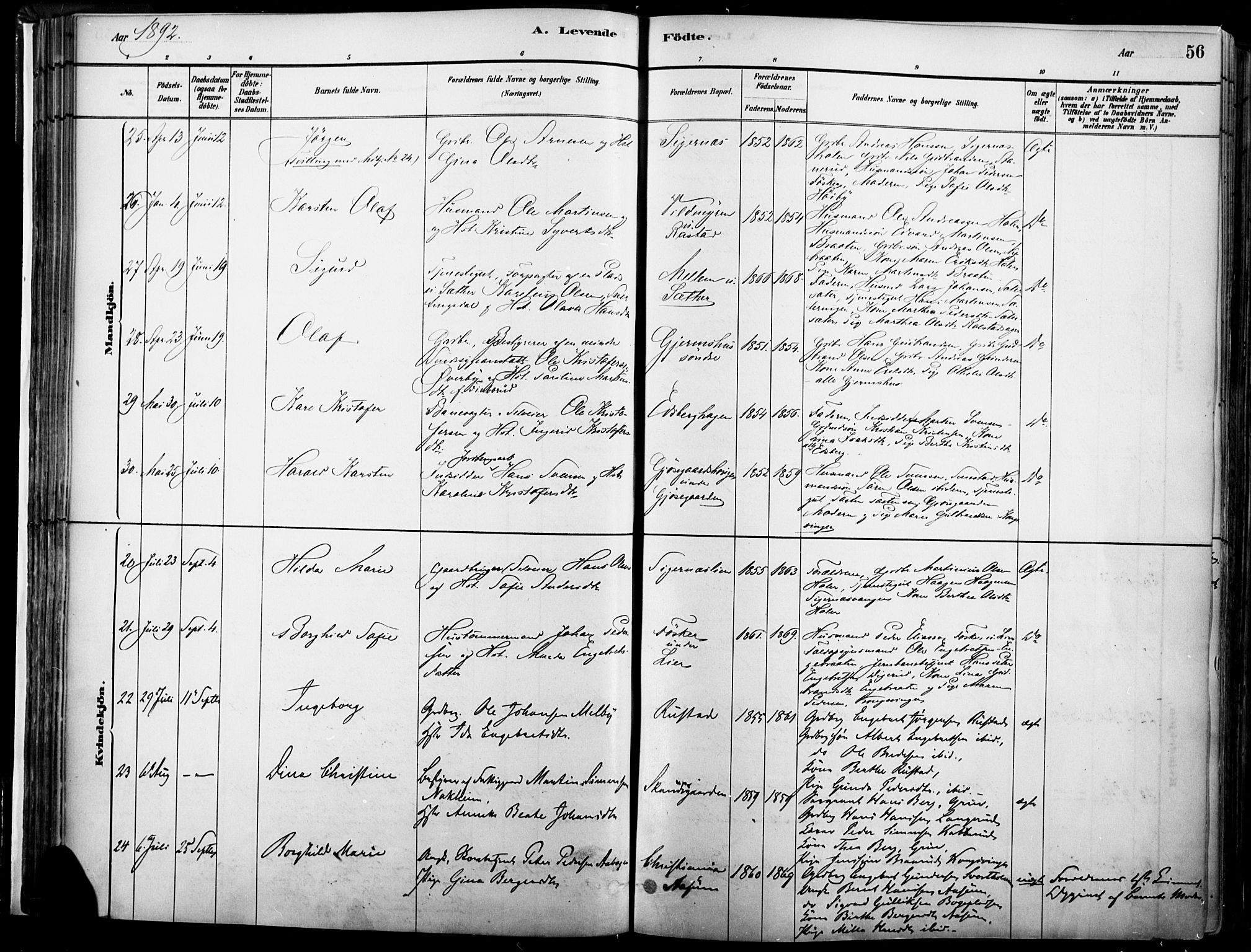 Vinger prestekontor, AV/SAH-PREST-024/H/Ha/Haa/L0014: Parish register (official) no. 14, 1881-1900, p. 56