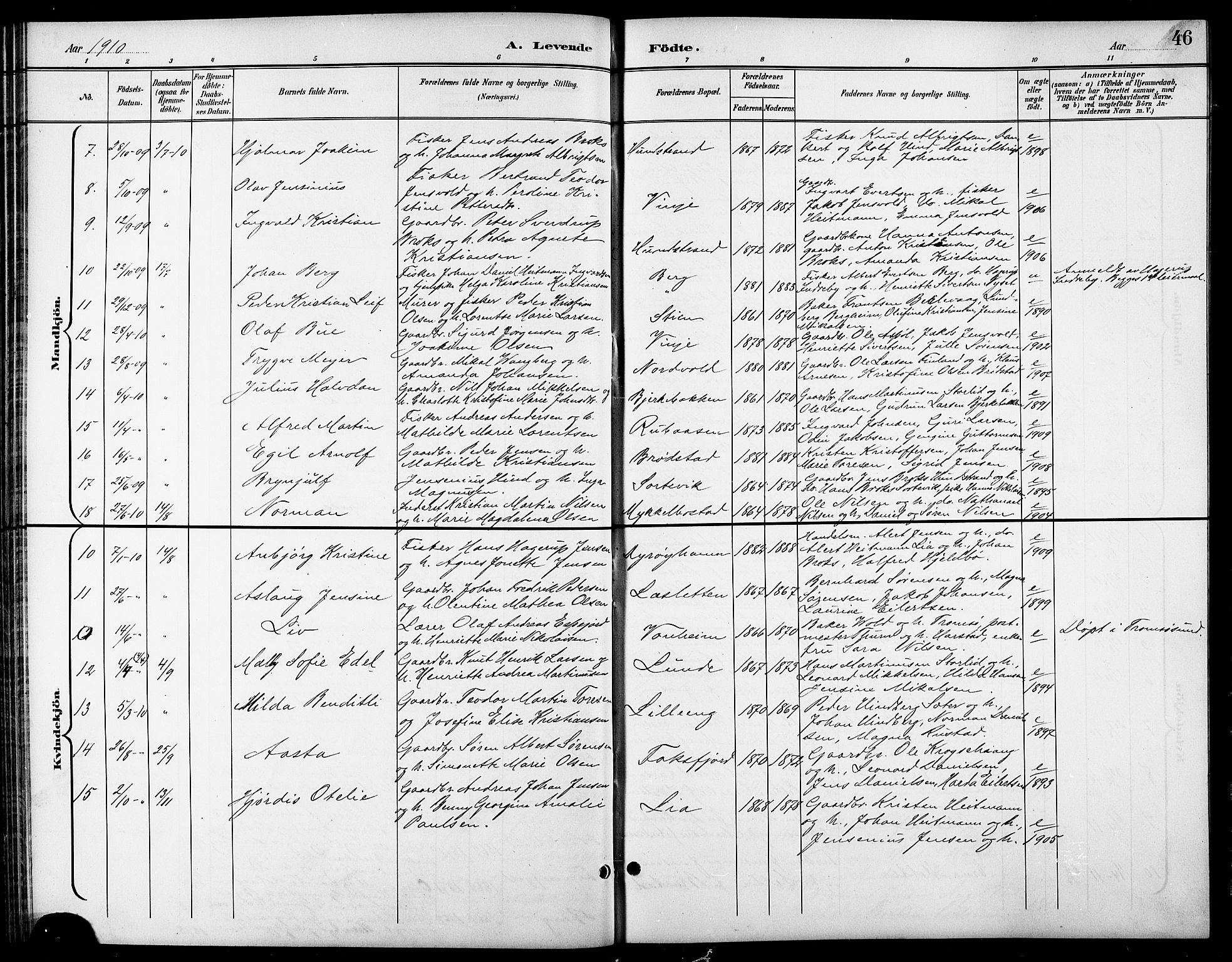 Tranøy sokneprestkontor, SATØ/S-1313/I/Ia/Iab/L0014klokker: Parish register (copy) no. 14, 1896-1918, p. 46