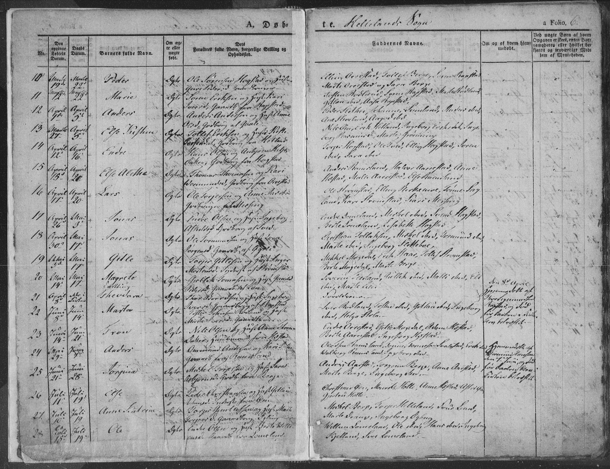 Helleland sokneprestkontor, AV/SAST-A-101810: Parish register (official) no. A 6.1, 1834-1863, p. 6