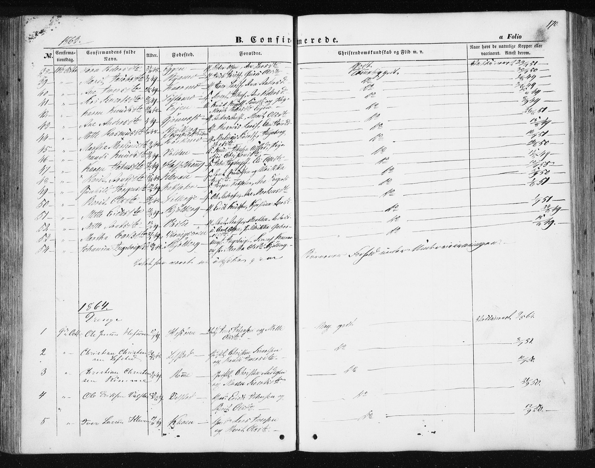 Ministerialprotokoller, klokkerbøker og fødselsregistre - Sør-Trøndelag, SAT/A-1456/668/L0806: Parish register (official) no. 668A06, 1854-1869, p. 170