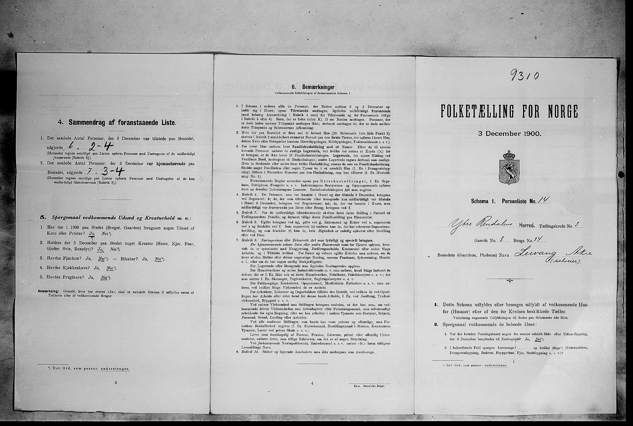 SAH, 1900 census for Ytre Rendal, 1900, p. 270