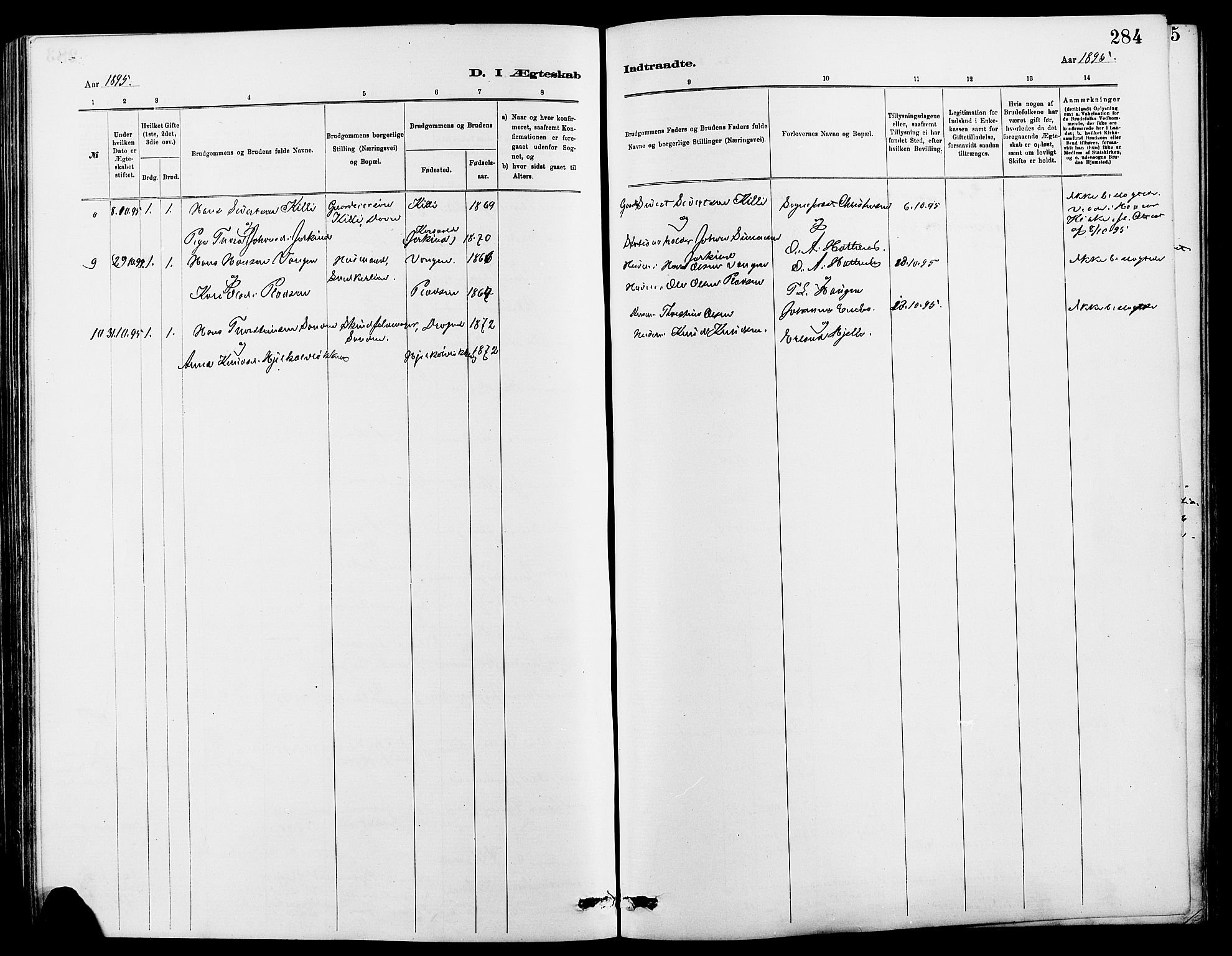 Dovre prestekontor, SAH/PREST-066/H/Ha/Hab/L0002: Parish register (copy) no. 2, 1881-1907, p. 284