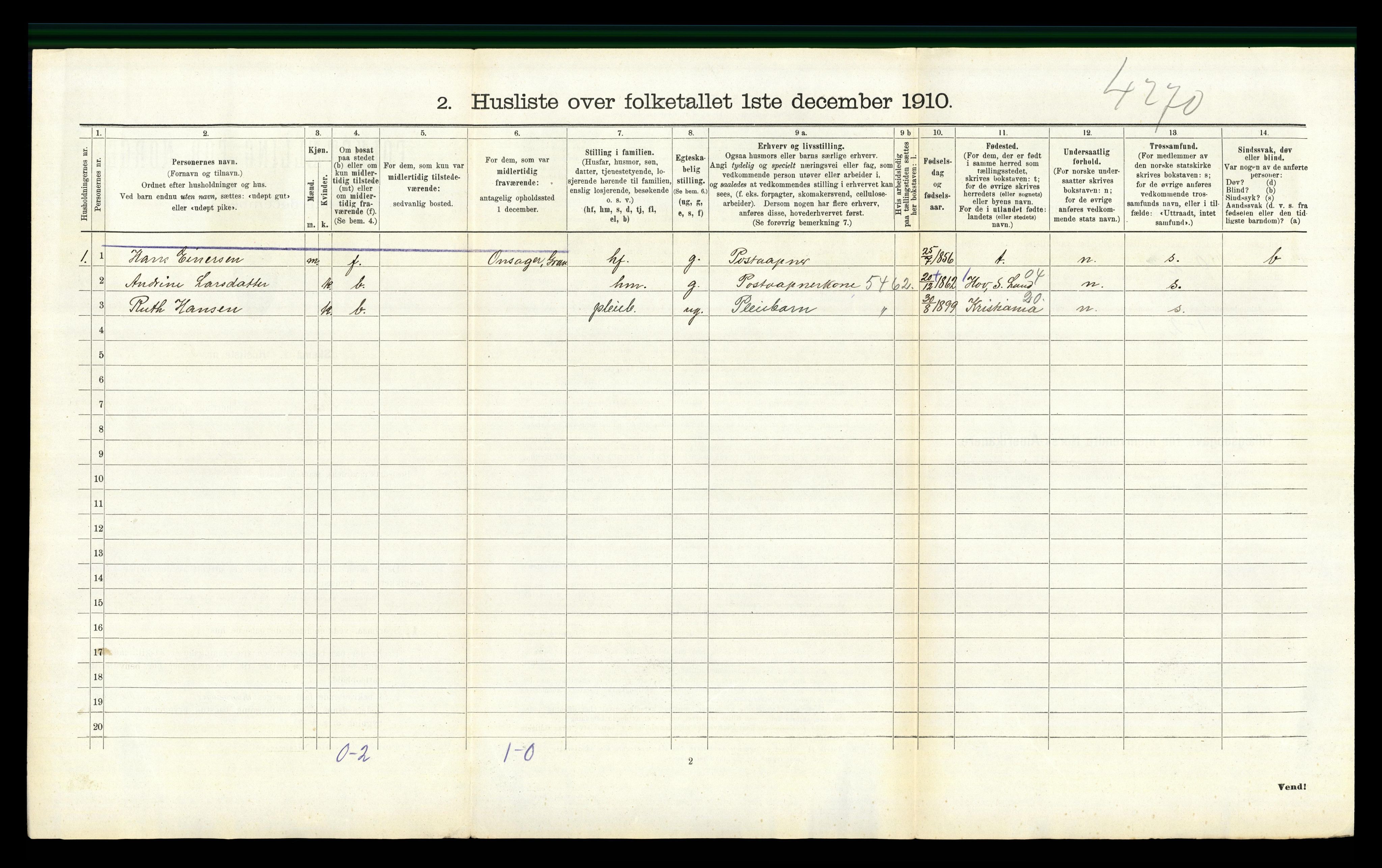 RA, 1910 census for Gran, 1910, p. 1278