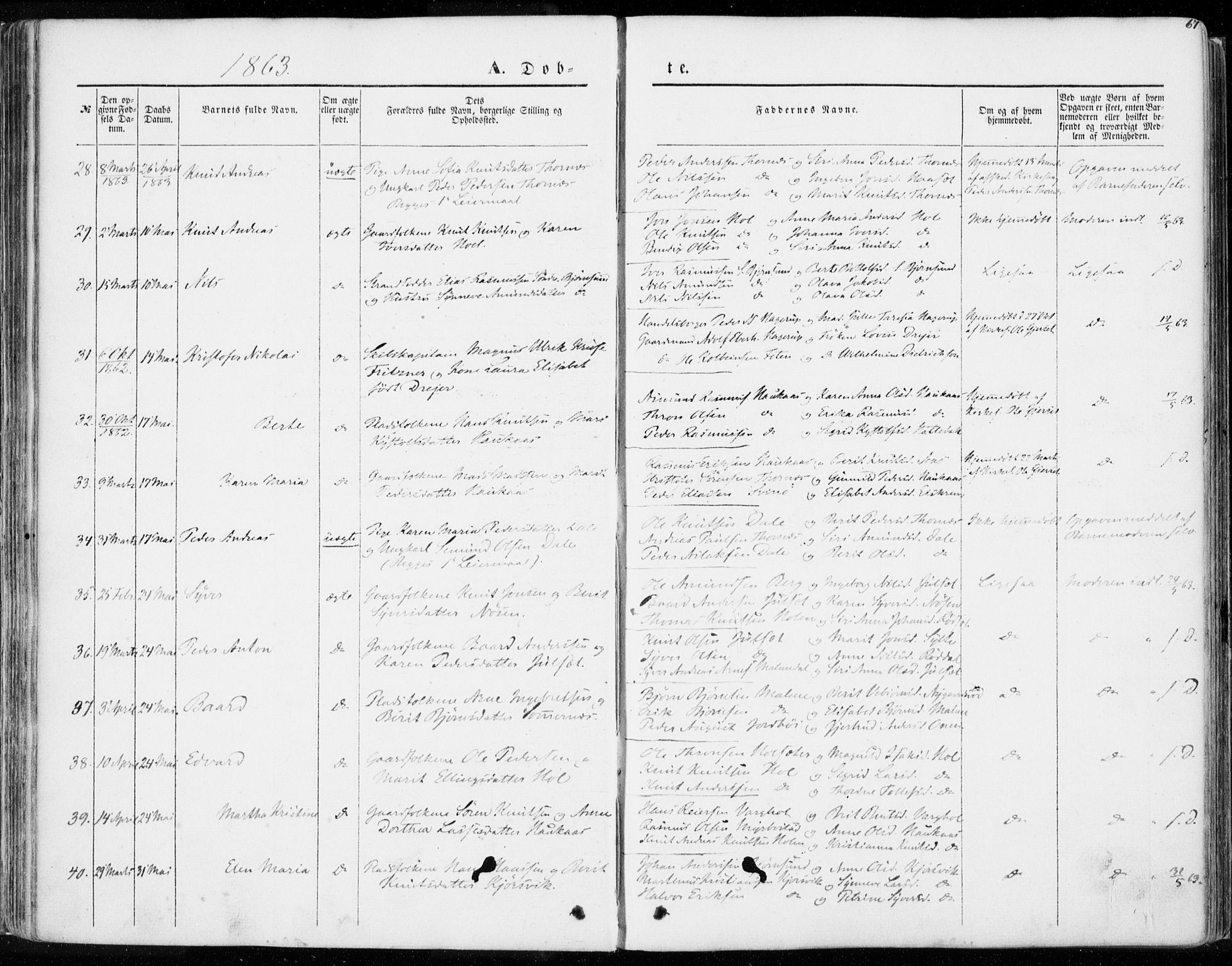 Ministerialprotokoller, klokkerbøker og fødselsregistre - Møre og Romsdal, AV/SAT-A-1454/565/L0748: Parish register (official) no. 565A02, 1845-1872, p. 67